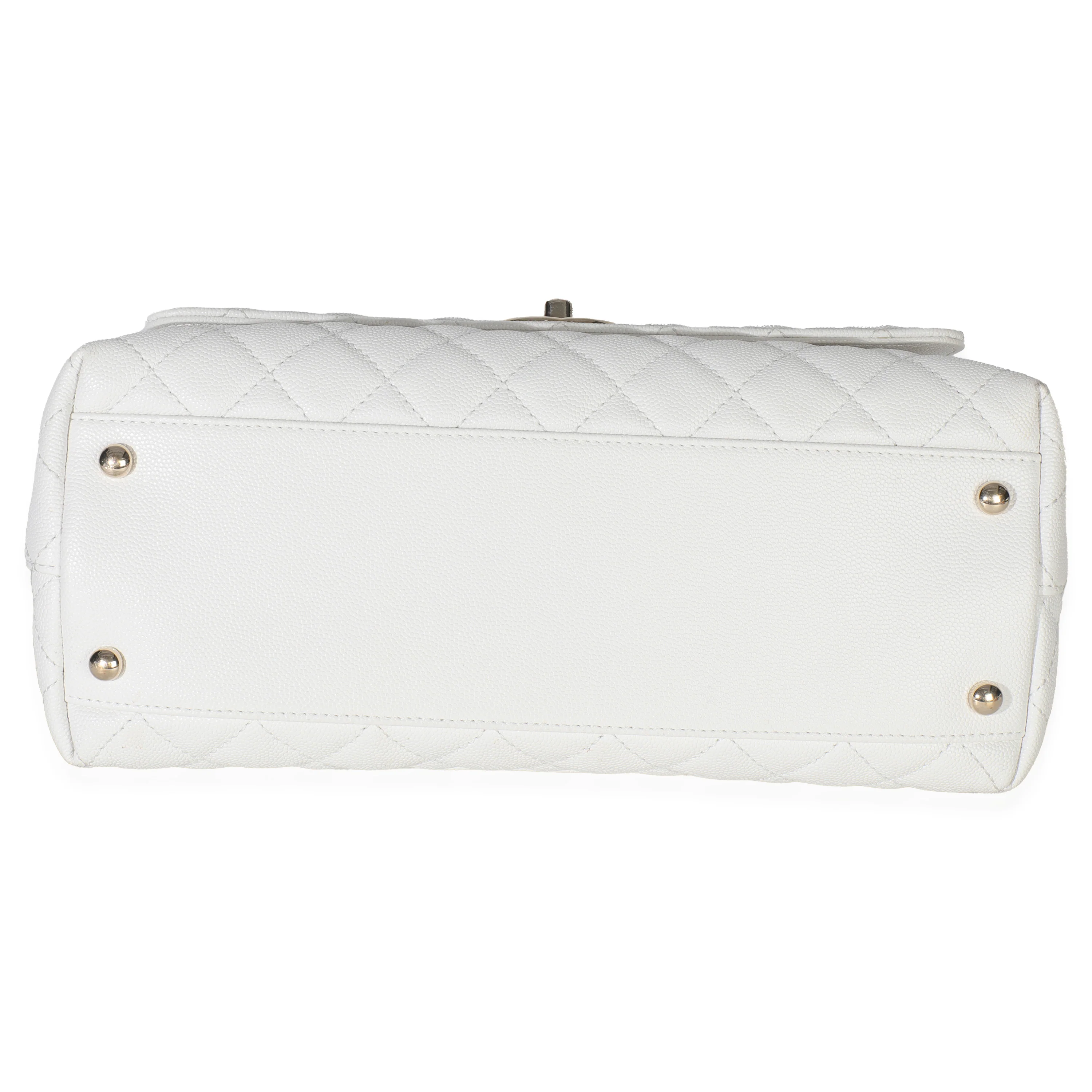 White Quilted Caviar Medium Coco Top Handle Handbag - Image 5
