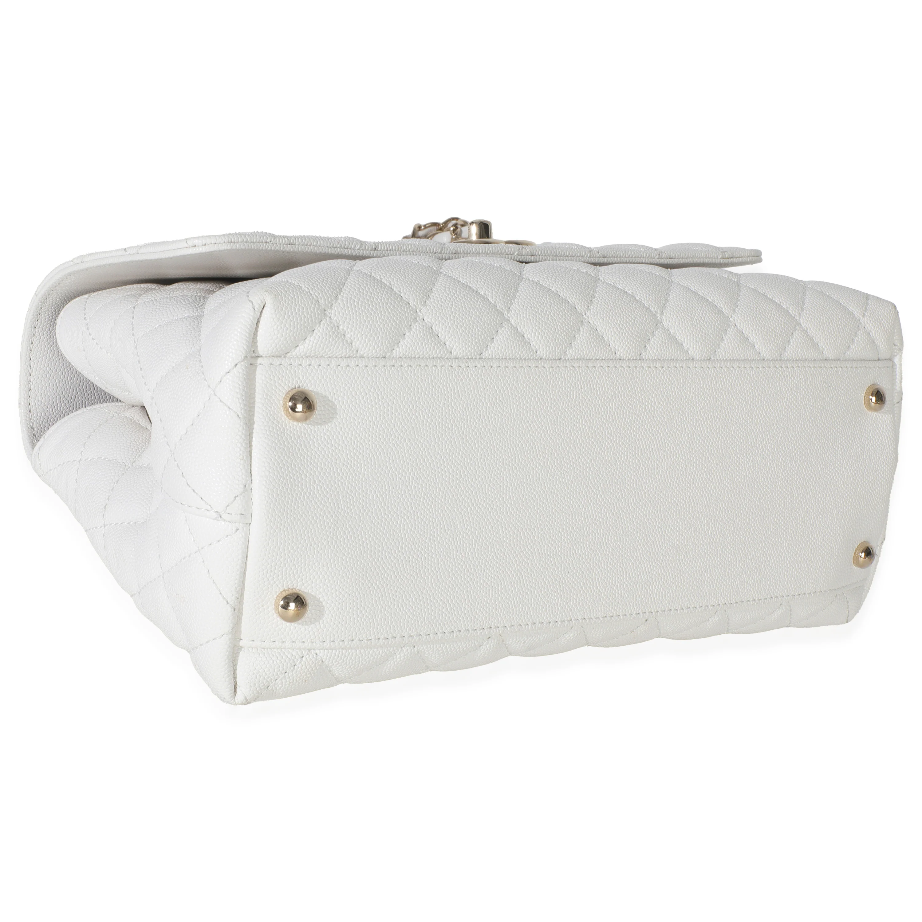 White Quilted Caviar Medium Coco Top Handle Handbag - Image 6