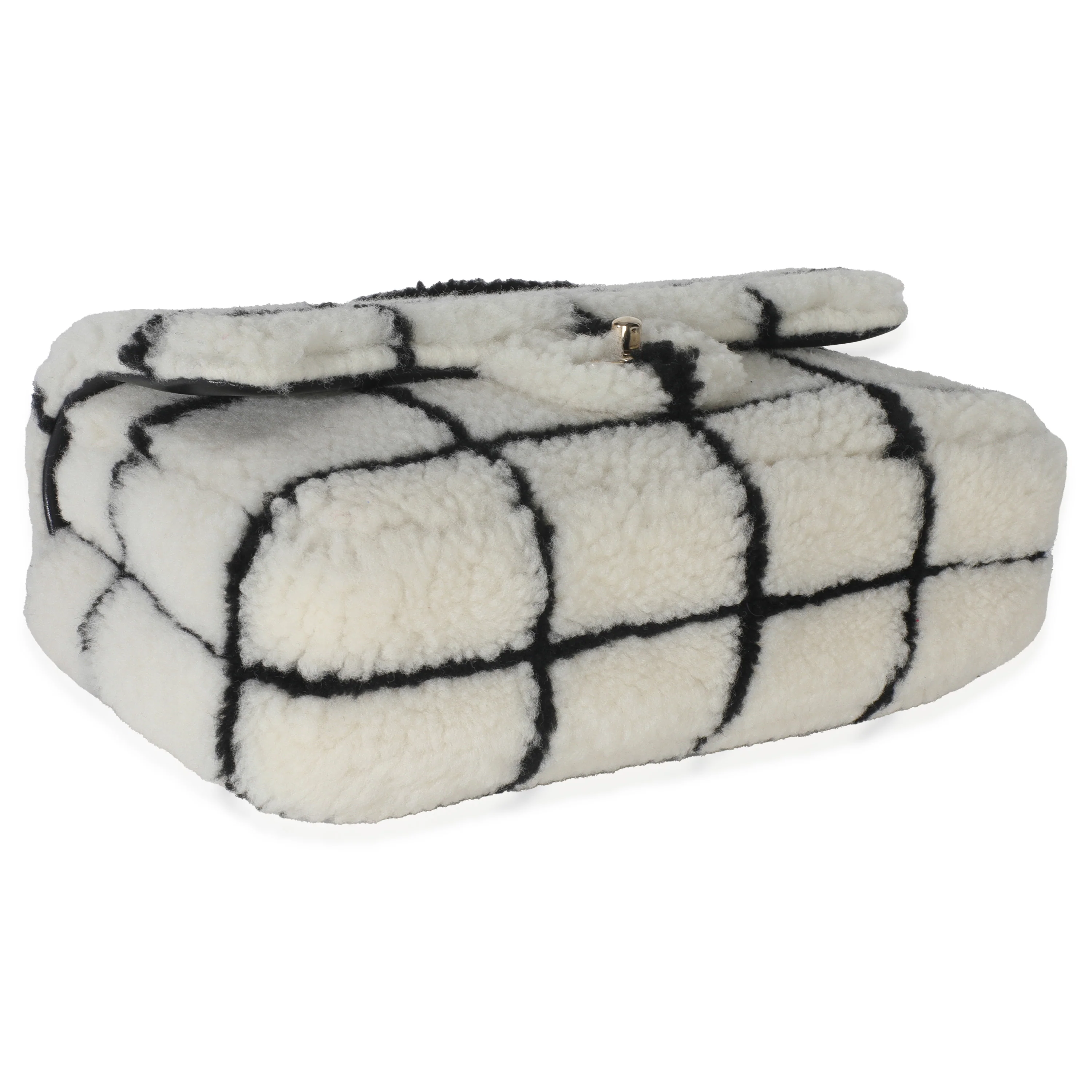 Black White CC Square Print Shearling Medium Flap Bag - Image 5