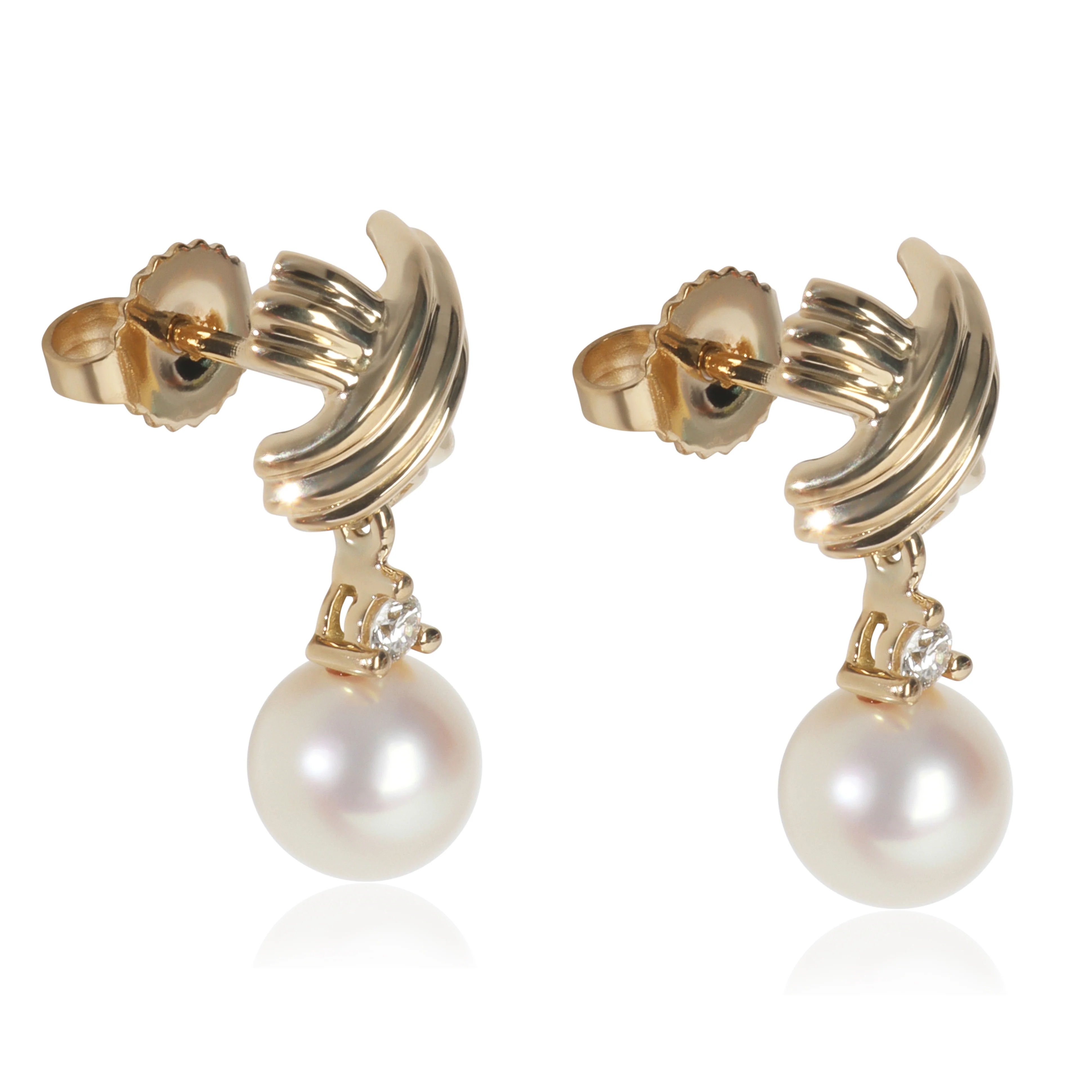 Yellow Gold Pearl and Diamond Signature X Earrings - Image 2