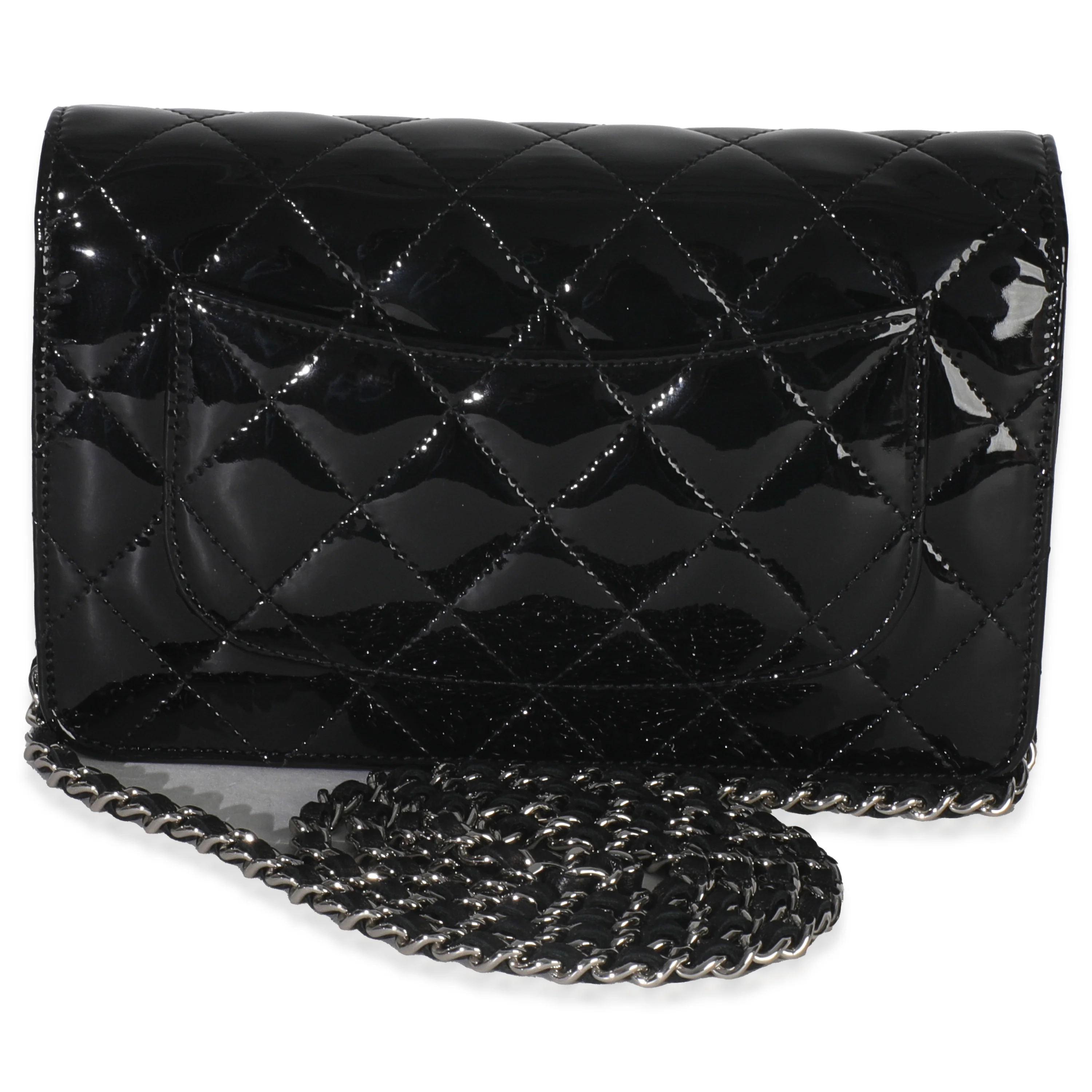 Black Quilted Patent Classic Wallet On Chain - Image 4