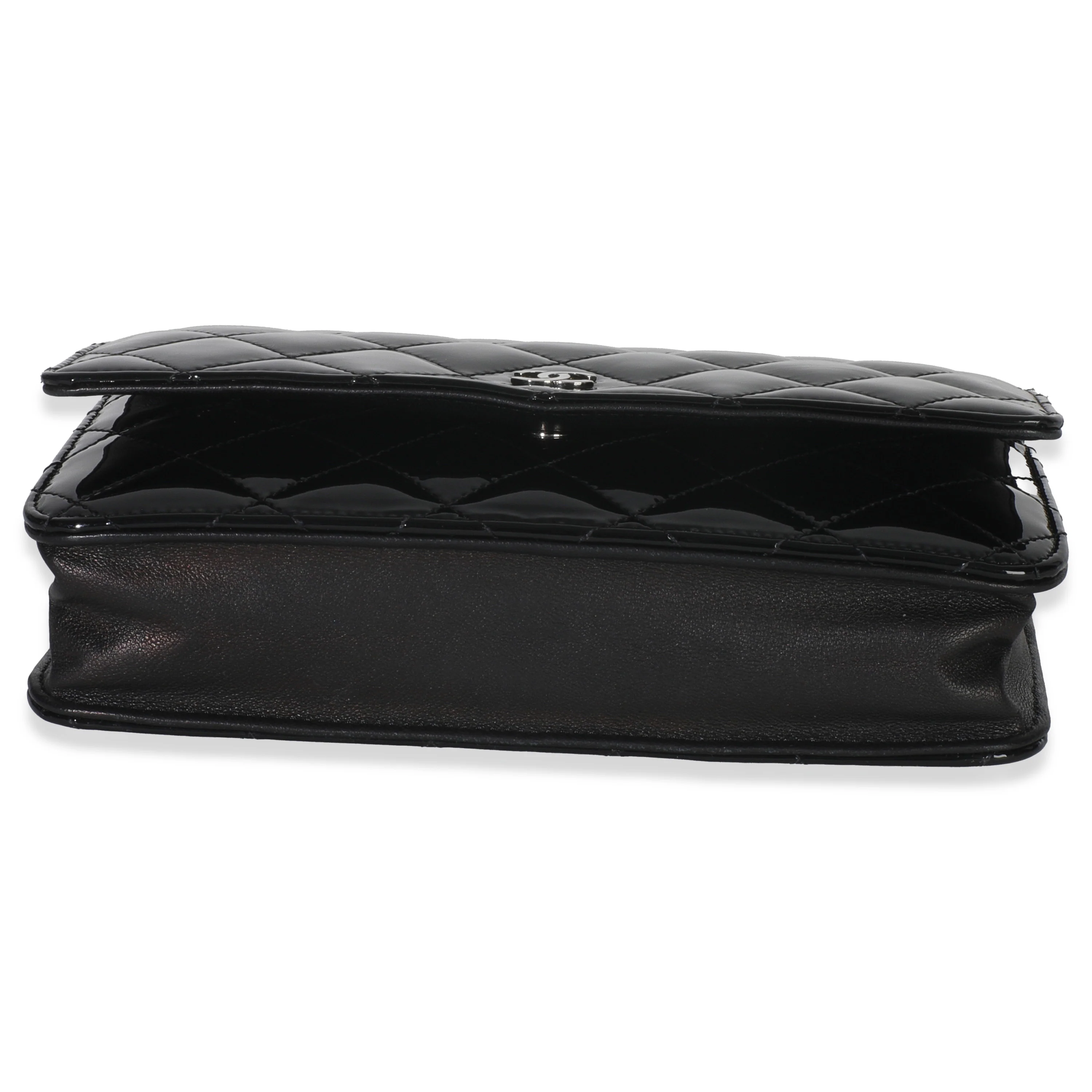 Black Quilted Patent Classic Wallet On Chain - Image 5