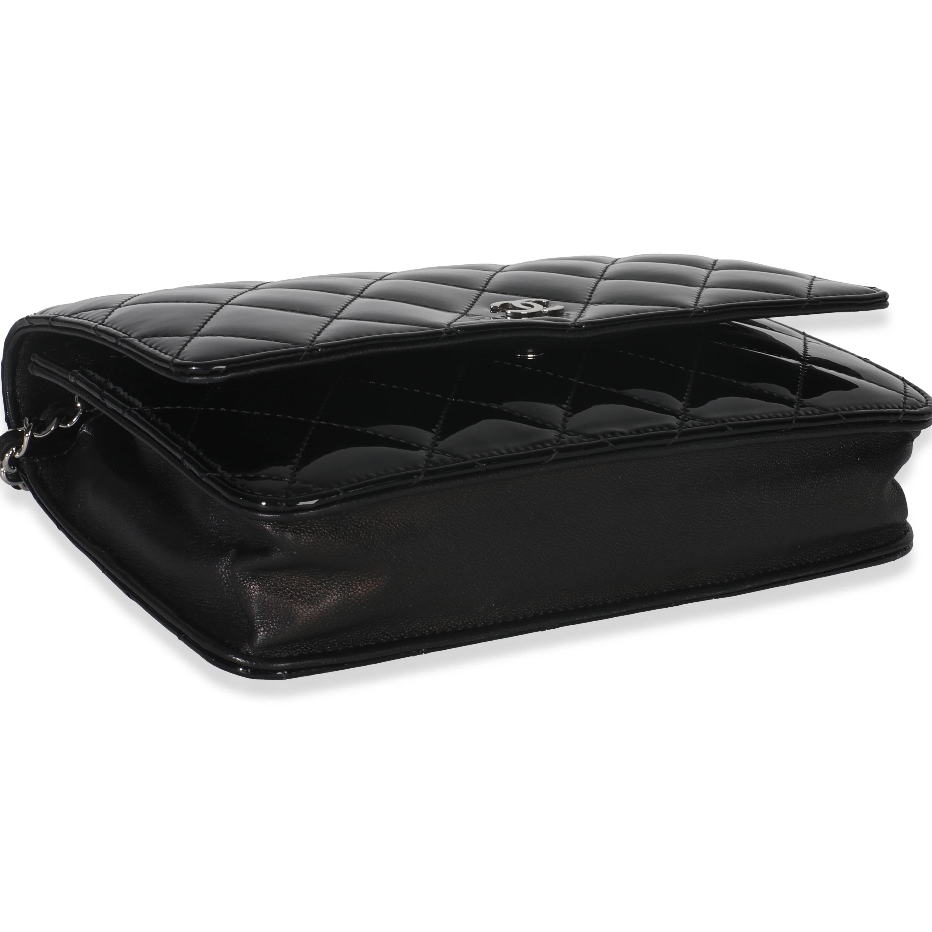 Black Quilted Patent Classic Wallet On Chain - Image 6
