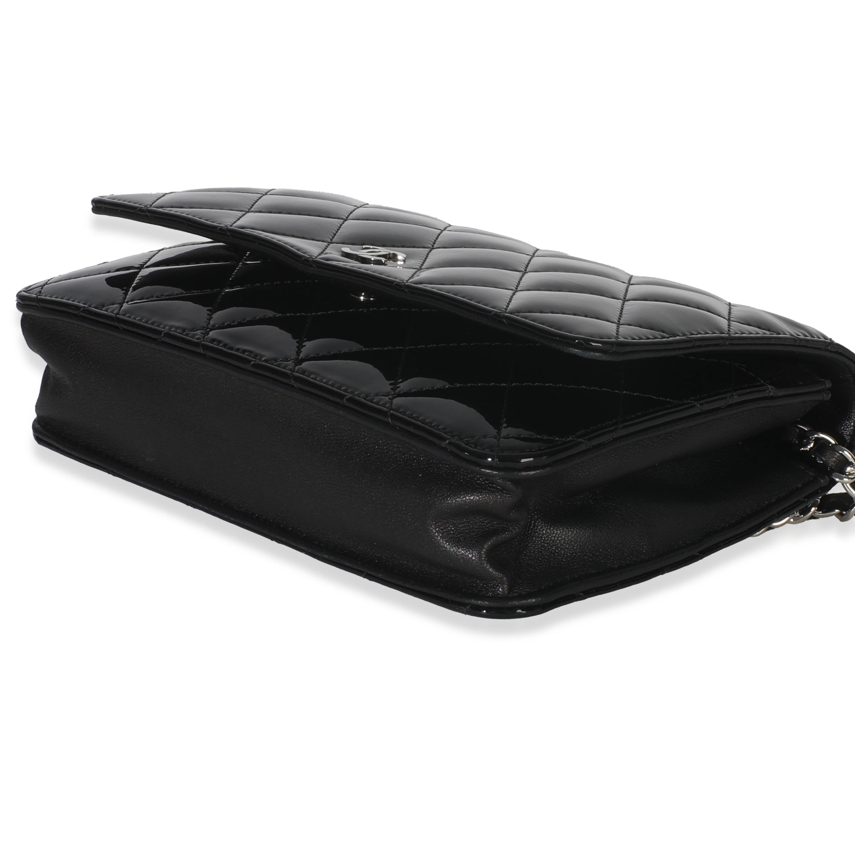 Black Quilted Patent Classic Wallet On Chain - Image 7