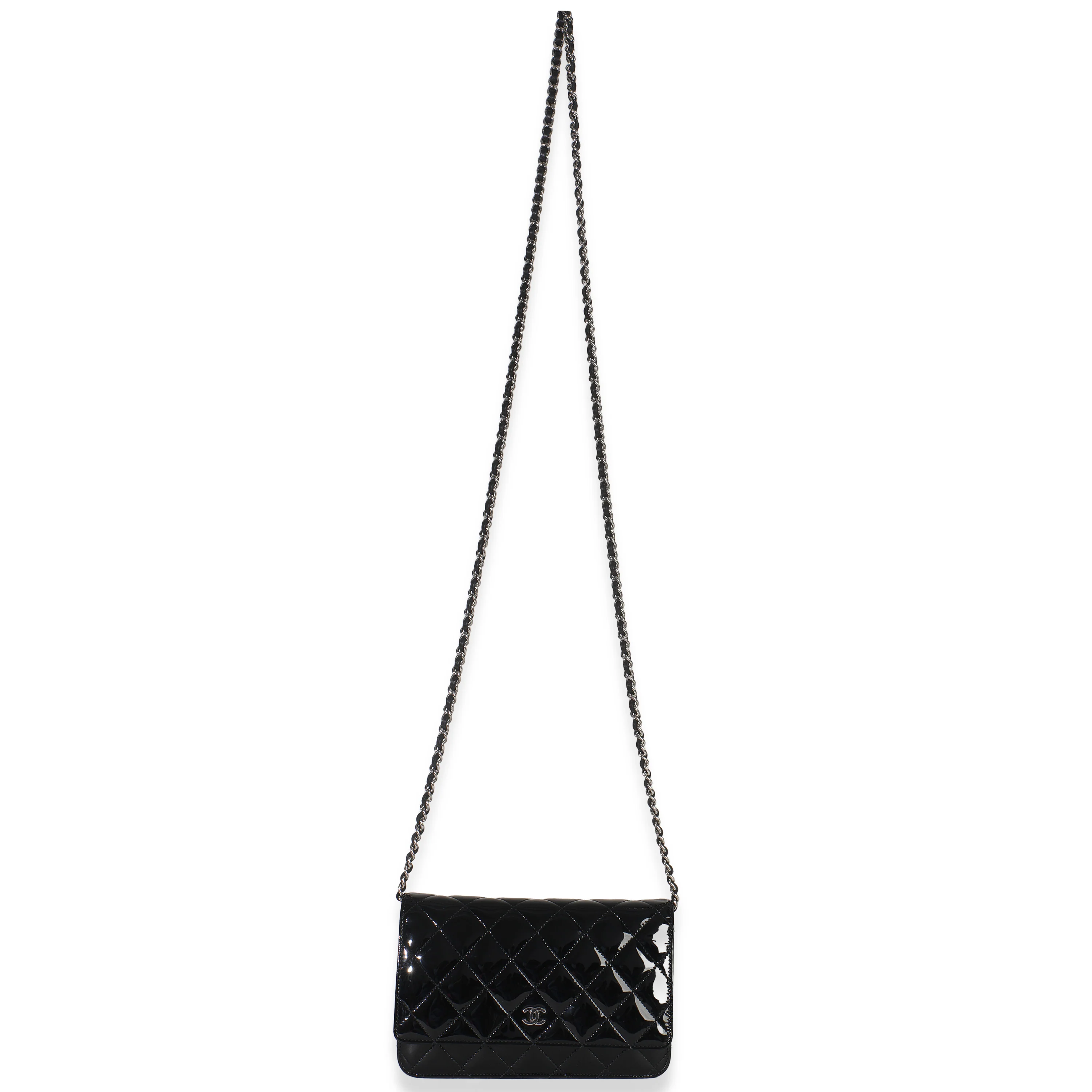 Black Quilted Patent Classic Wallet On Chain - Image 8