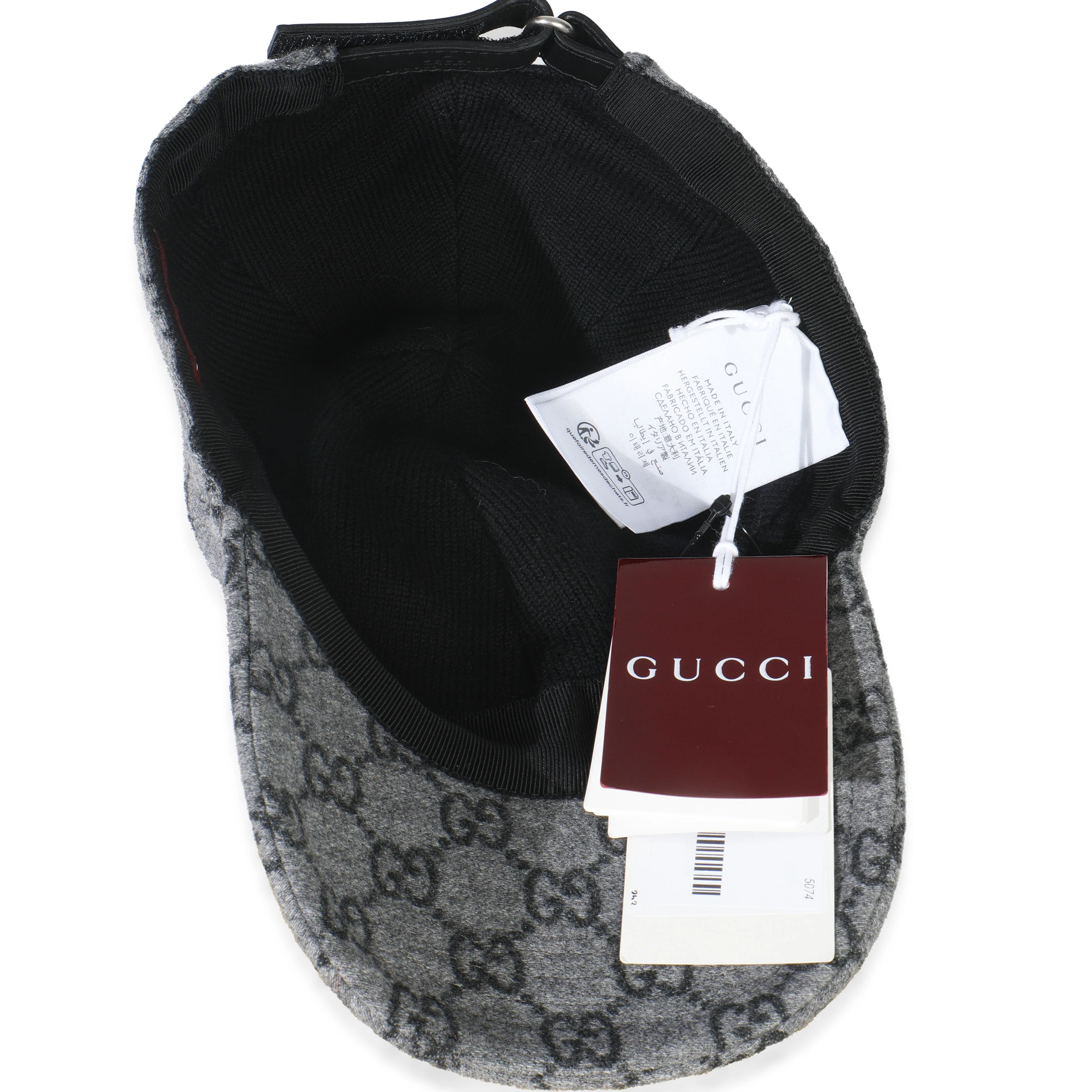 Black Grey GG Wool Baseball Hat XL - Image 5