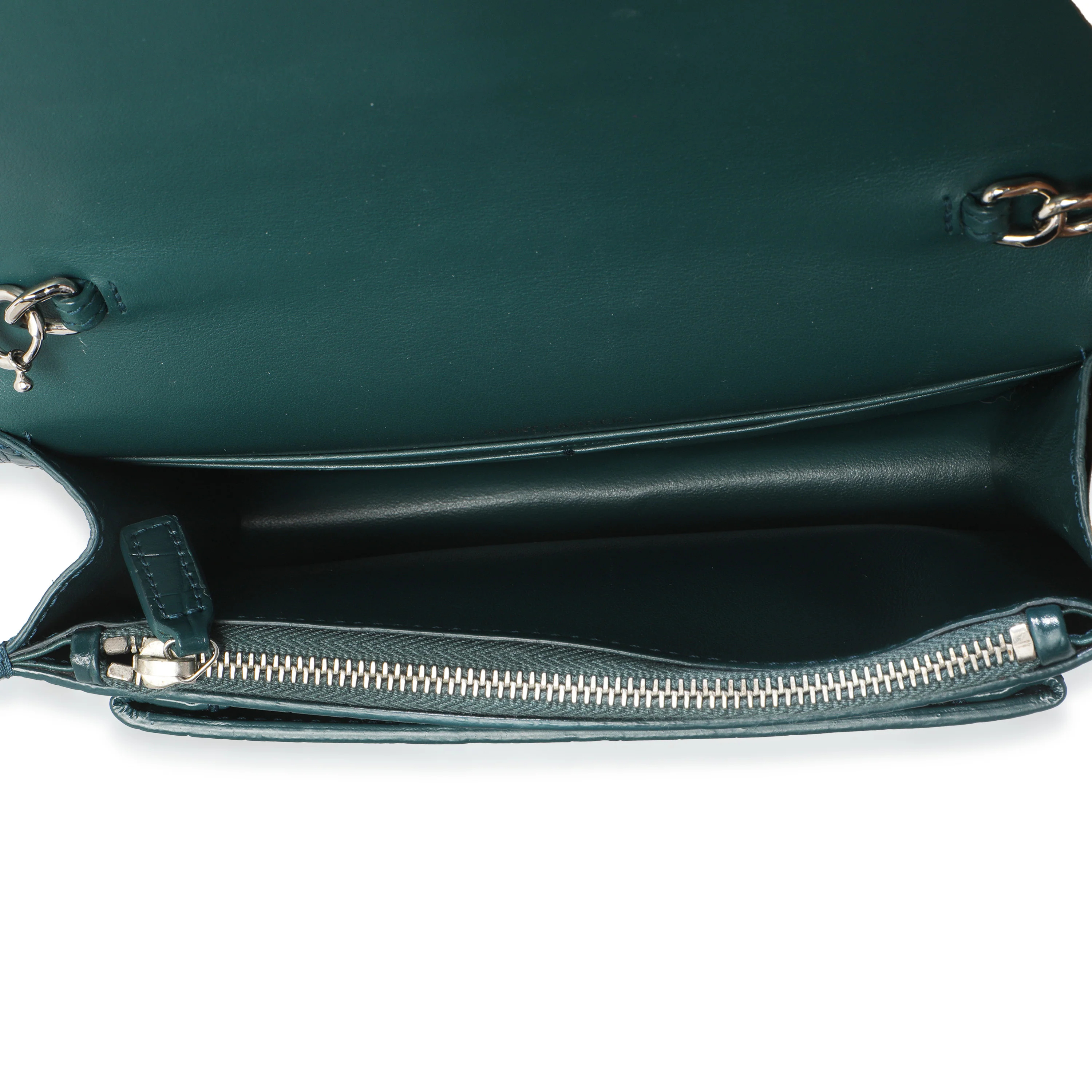 Teal Calfskin Crocodile Embossed Monogram Sunset Chain Wallet - Image 6