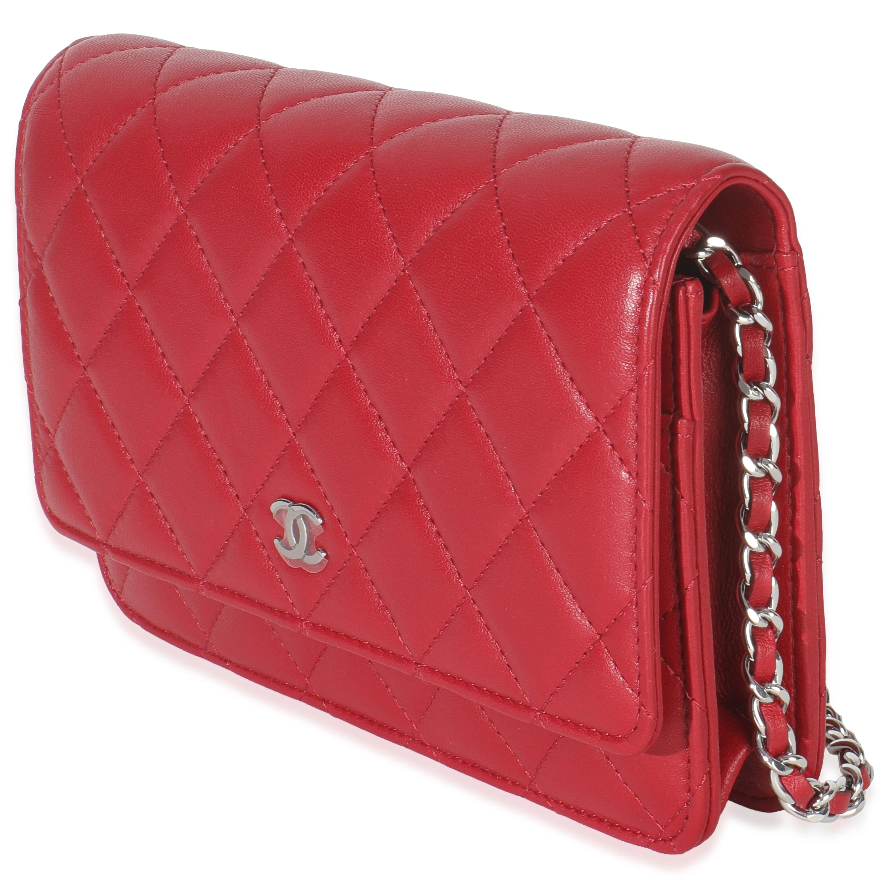 Rouge Red Quilted Lambskin Classic Wallet On Chain - Image 2