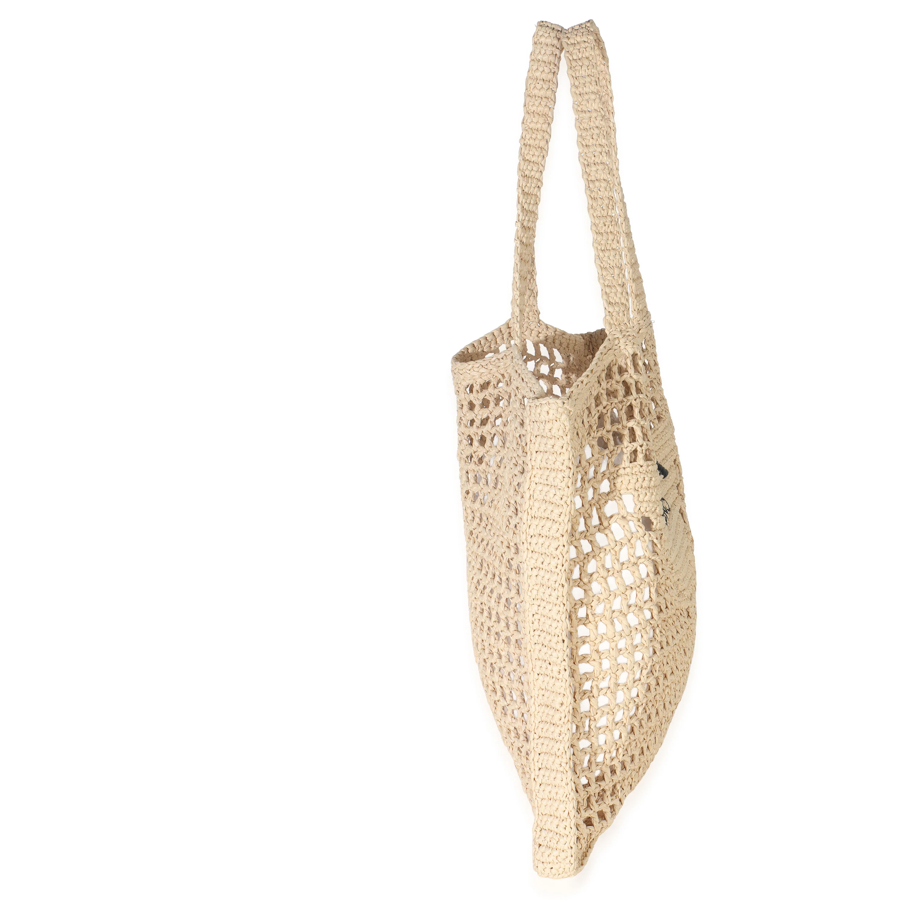 Natural Raffia Effect Logo Crochet Tote - Image 3