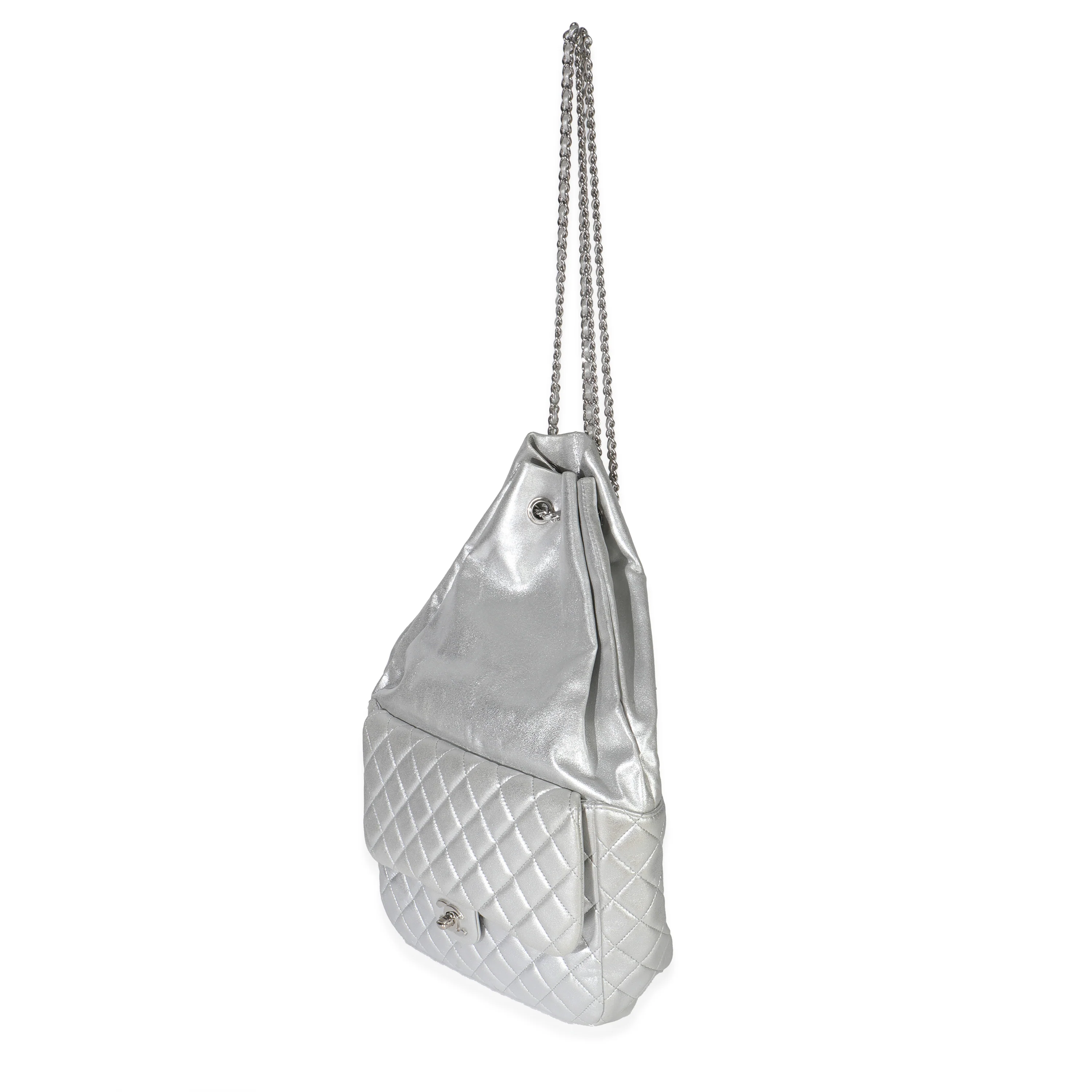 Silver Metallic Lambskin Seoul Drawstring Backpack - Image 2