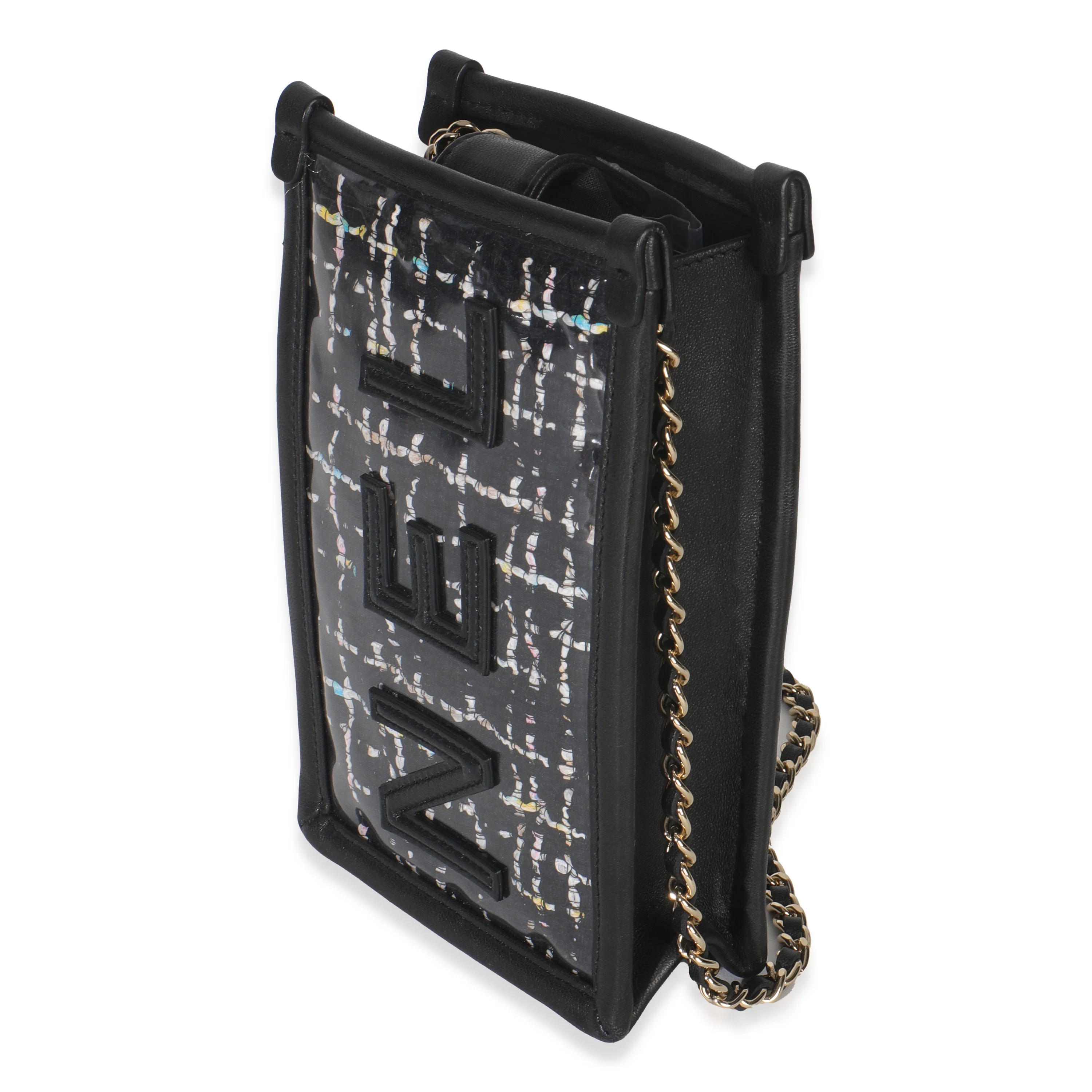 Black Tweed PVC Logo Pouch With Chain - Image 2