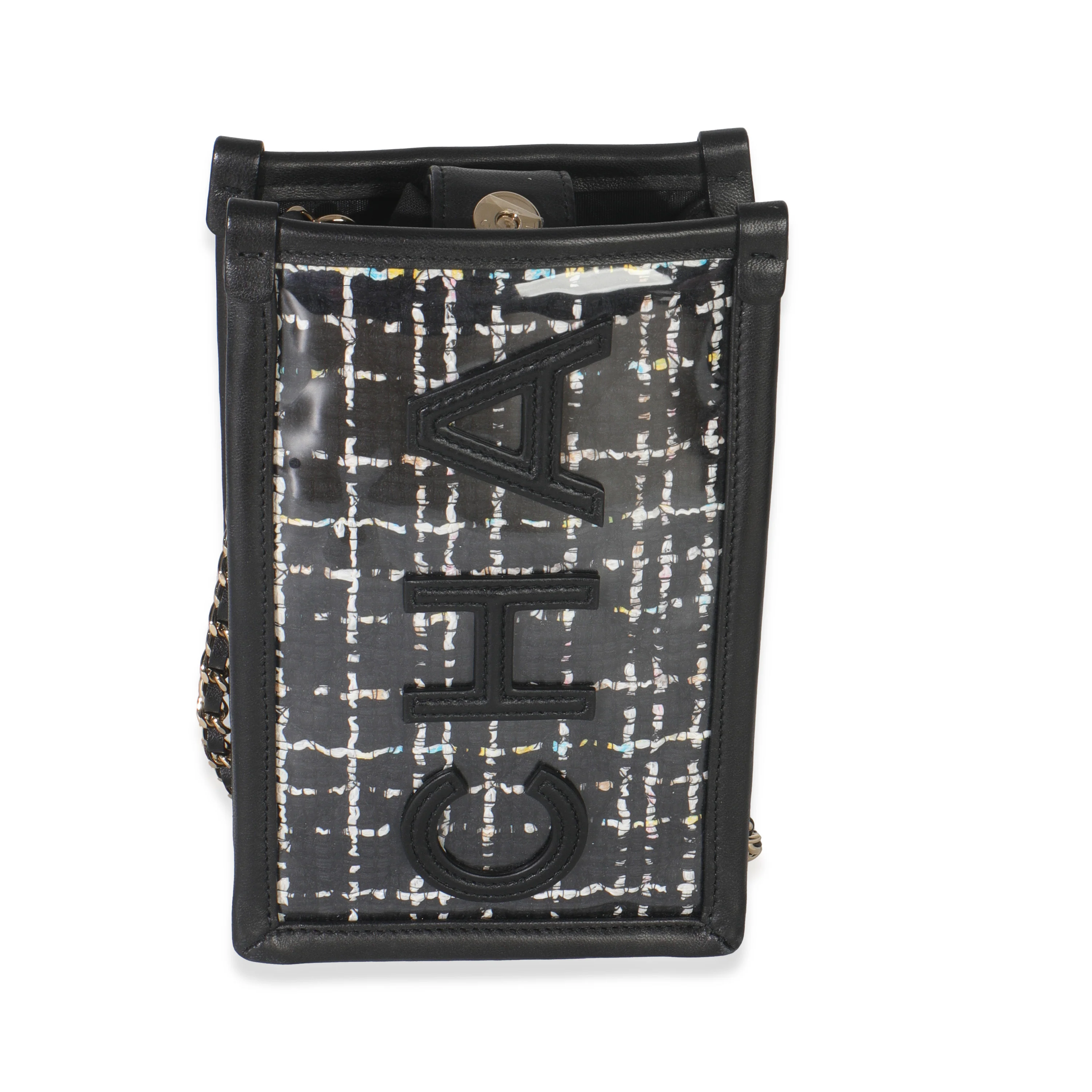 Black Tweed PVC Logo Pouch With Chain - Image 4