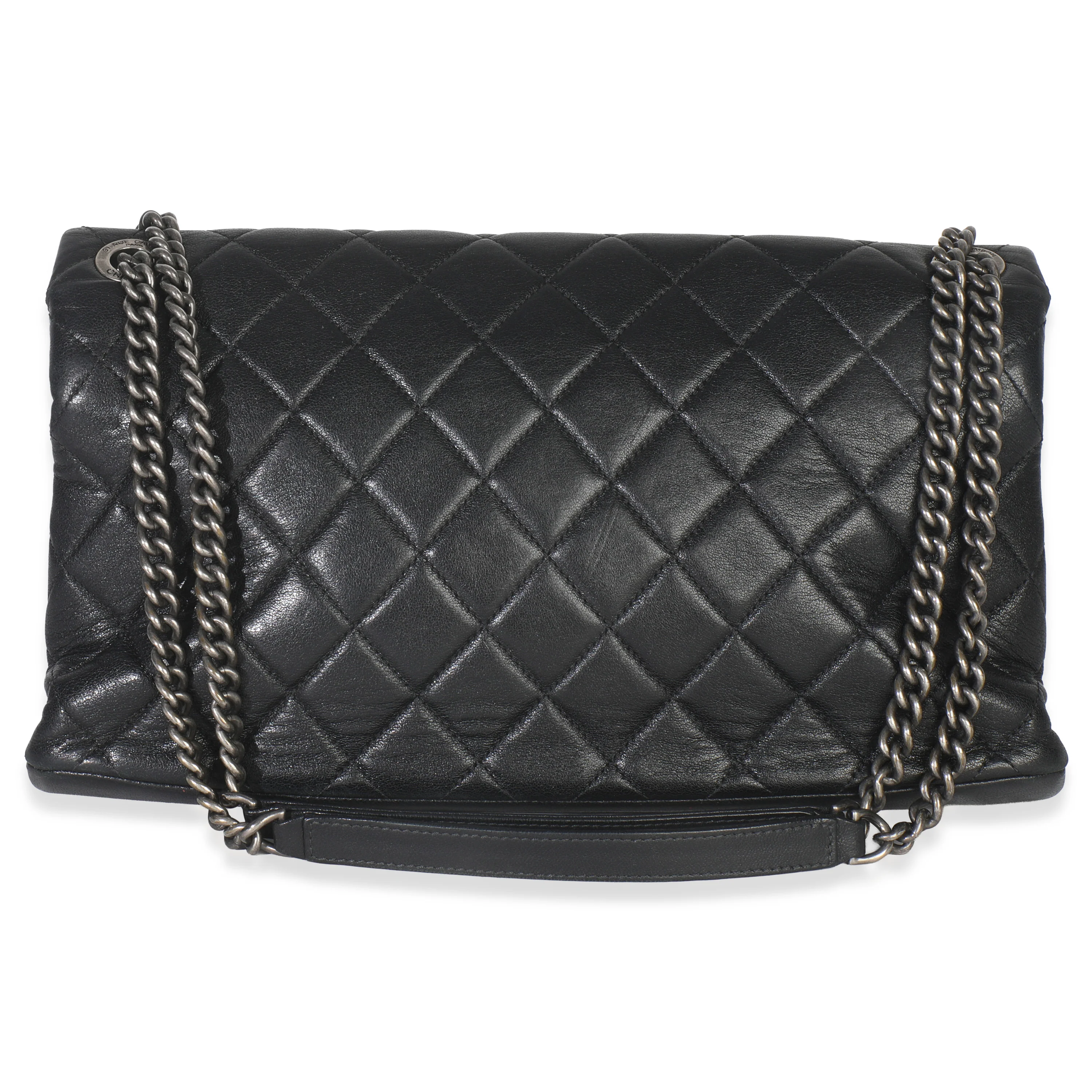 Black Quilted Calfskin Medium Burgundy Rocks Flap Bag - Image 4