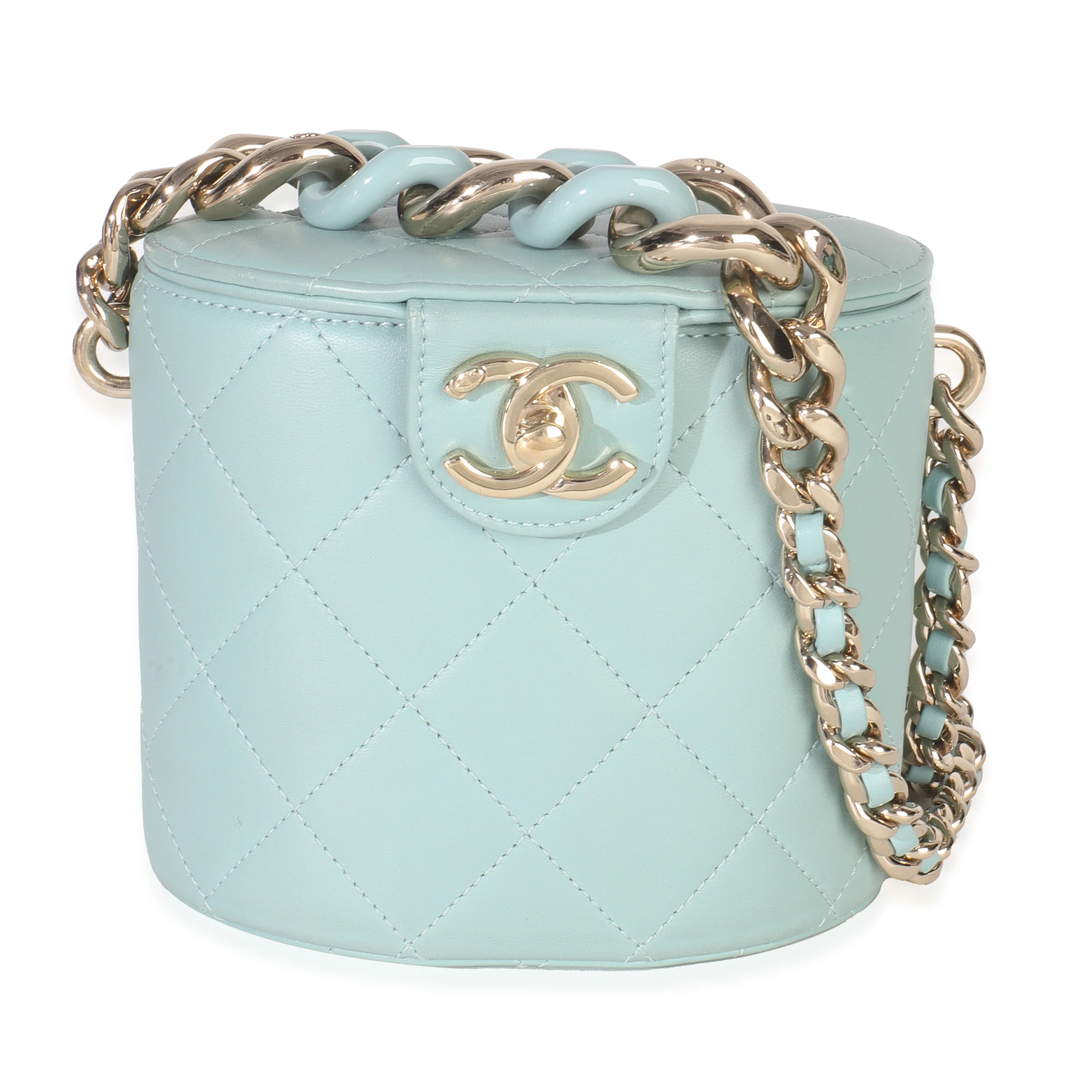 Light Blue Quilted Lambskin Resin Elegant Vanity Case