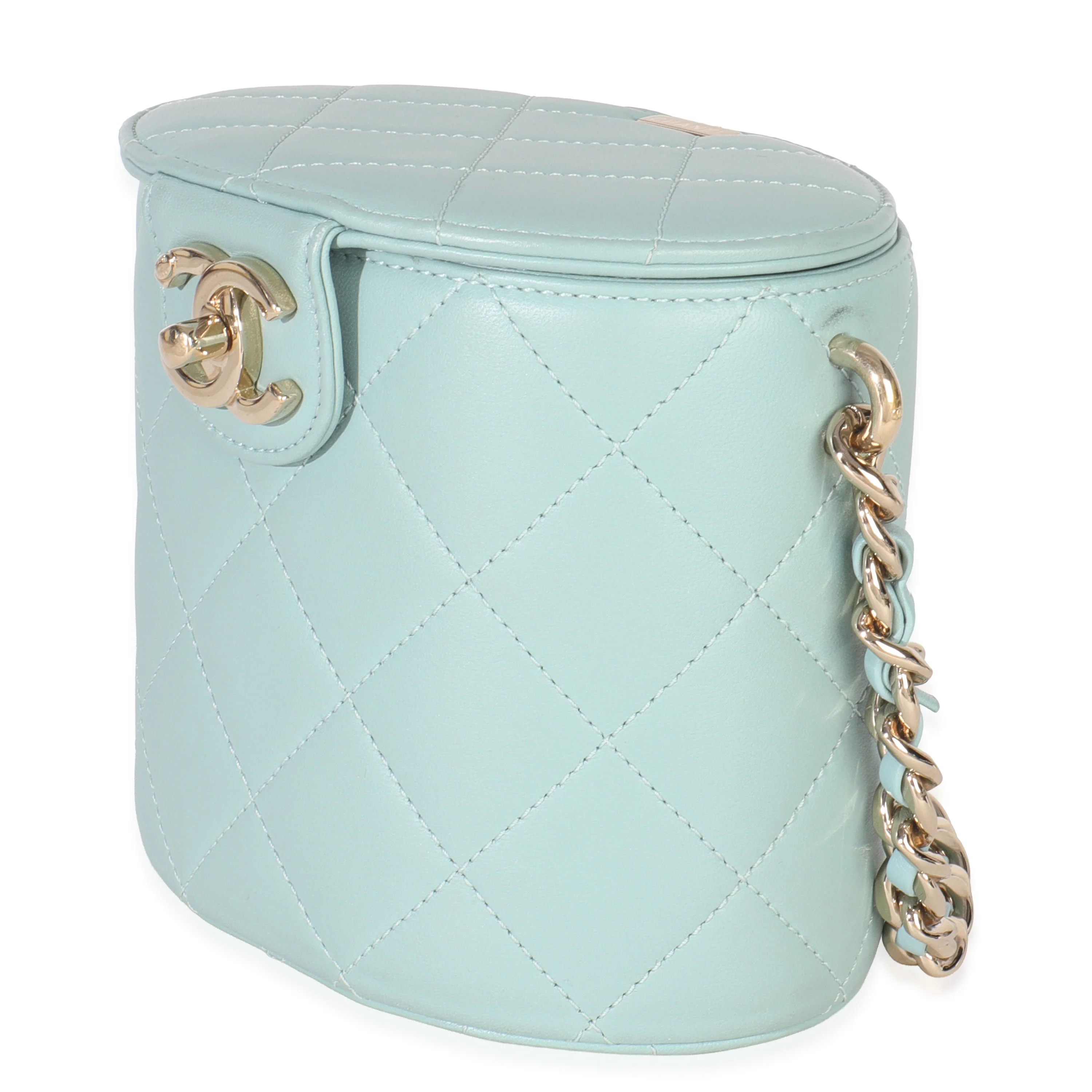 Light Blue Quilted Lambskin Resin Elegant Vanity Case - Image 2