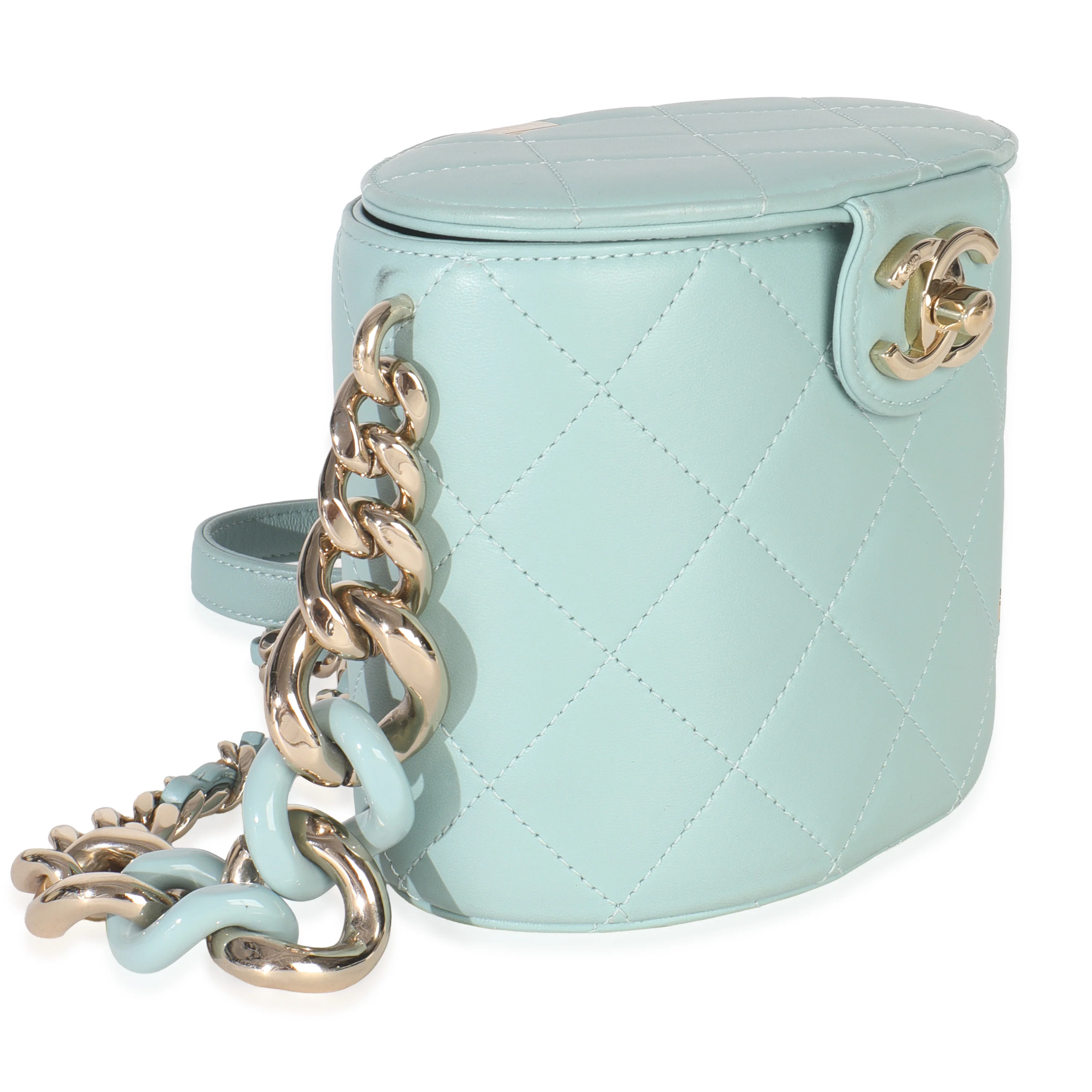 Light Blue Quilted Lambskin Resin Elegant Vanity Case - Image 3