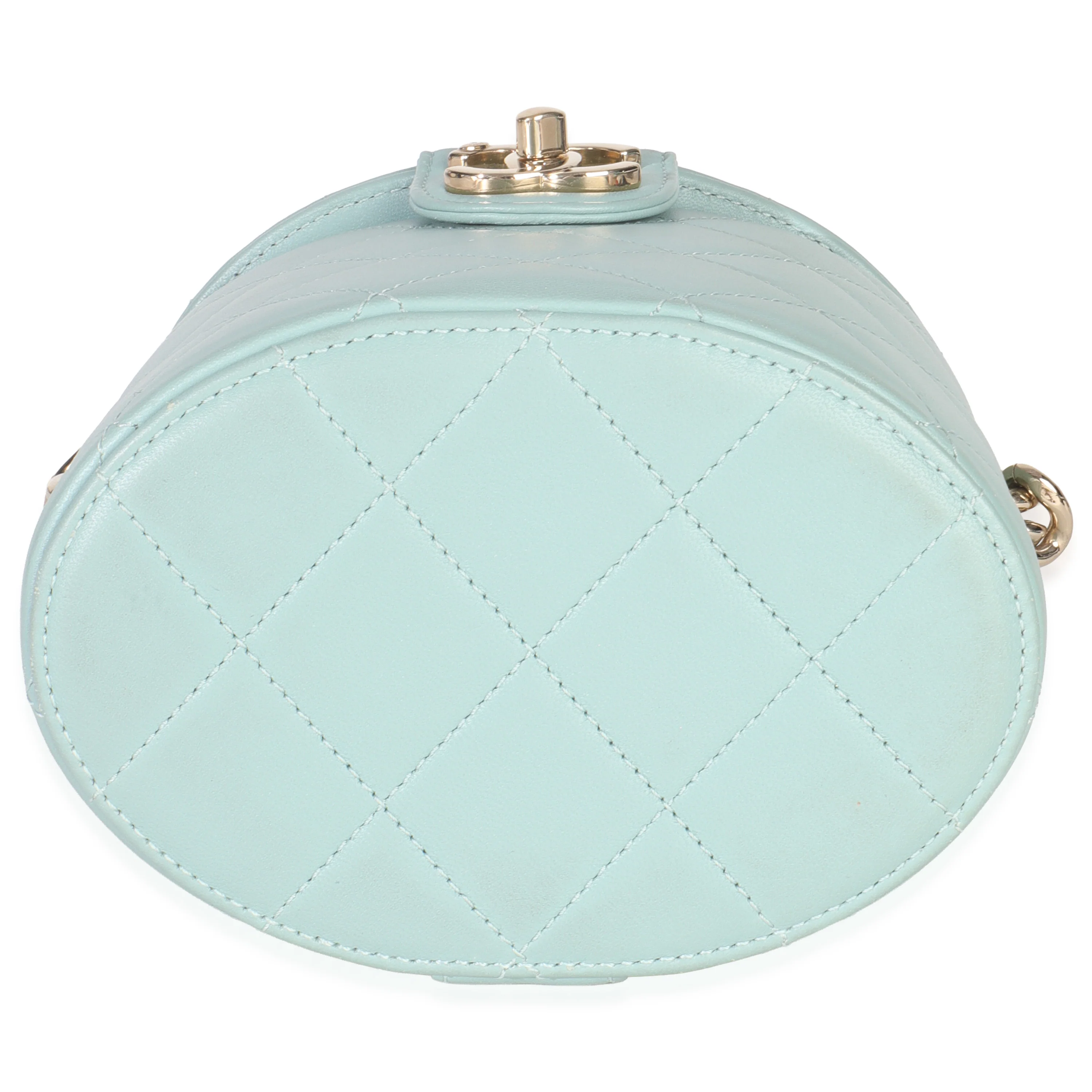 Light Blue Quilted Lambskin Resin Elegant Vanity Case - Image 5