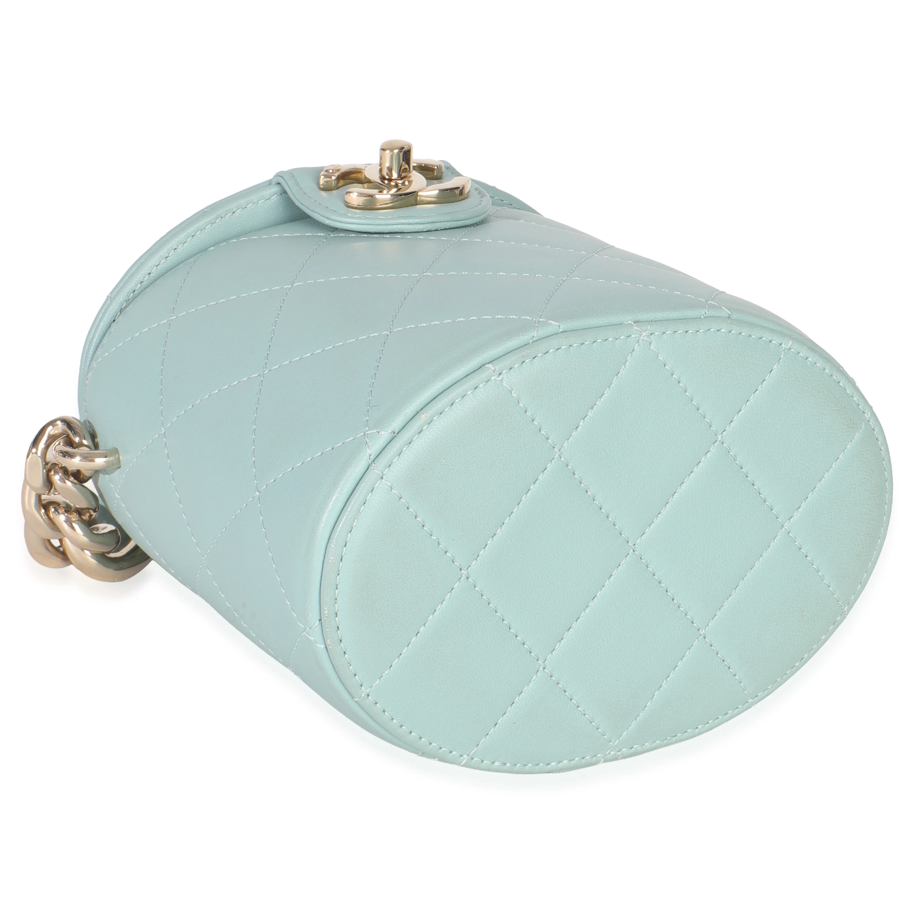 Light Blue Quilted Lambskin Resin Elegant Vanity Case - Image 6