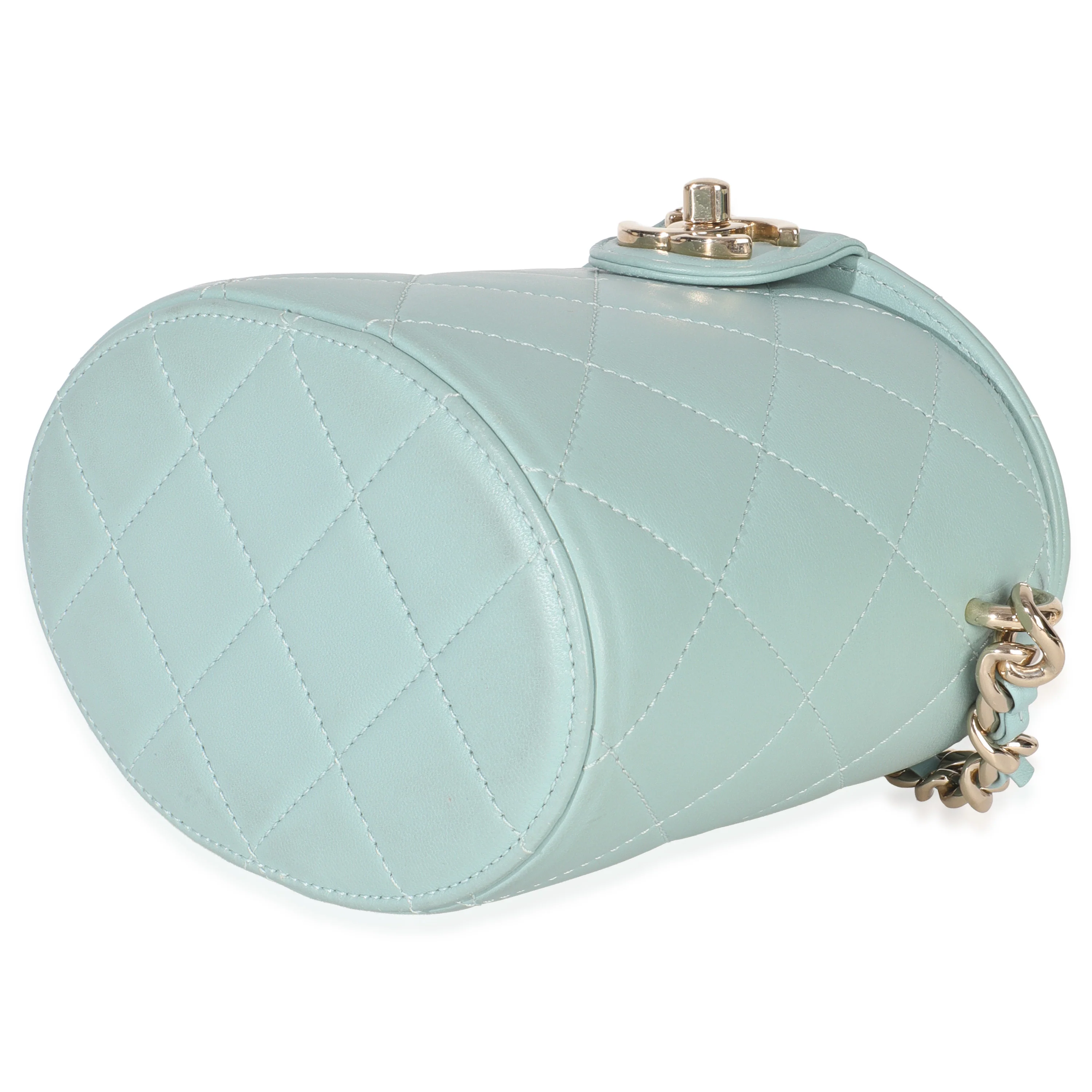Light Blue Quilted Lambskin Resin Elegant Vanity Case - Image 7