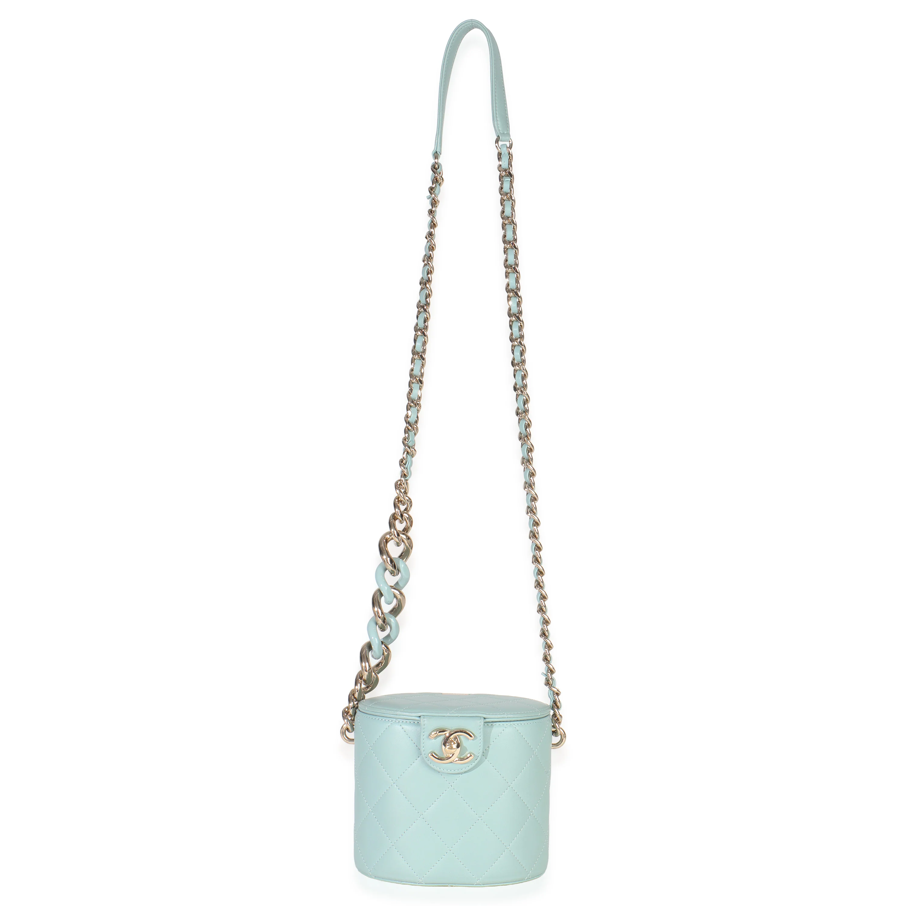 Light Blue Quilted Lambskin Resin Elegant Vanity Case - Image 8