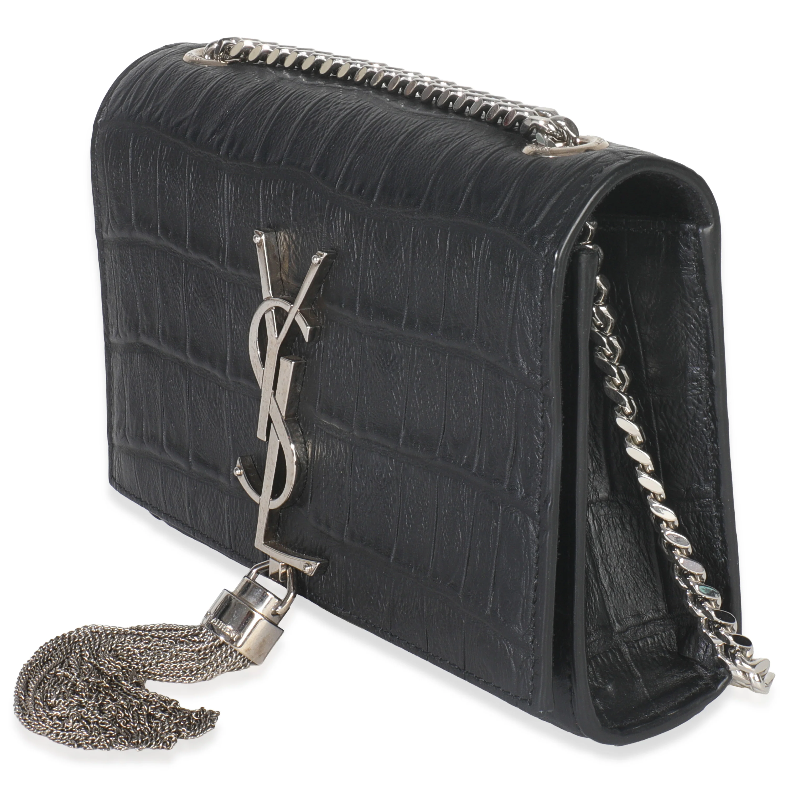 Black Crocodile Embossed Small Classic Monogram Kate Tassel - Image 2
