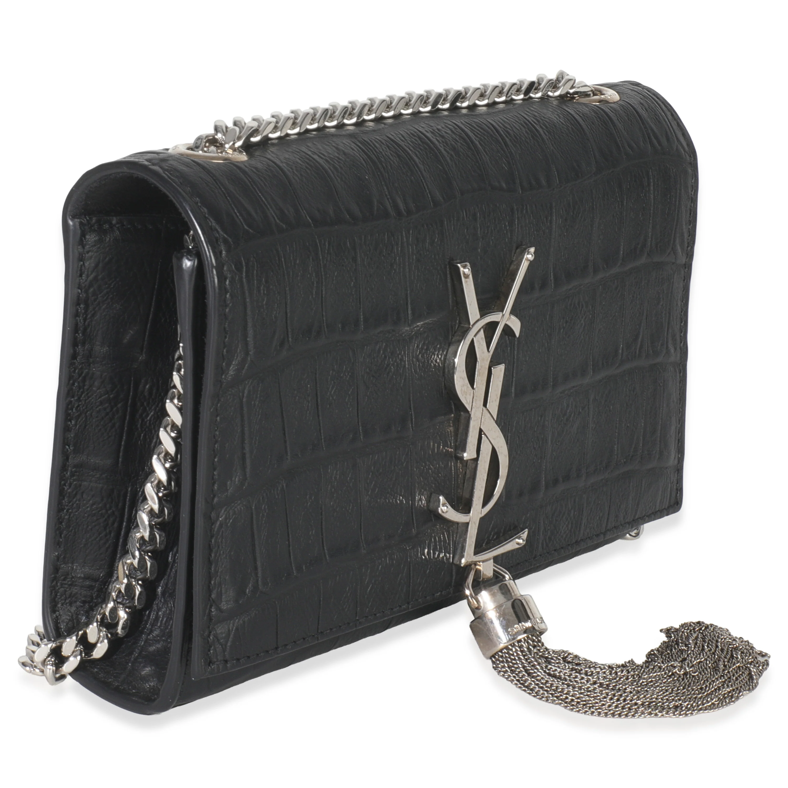 Black Crocodile Embossed Small Classic Monogram Kate Tassel - Image 3