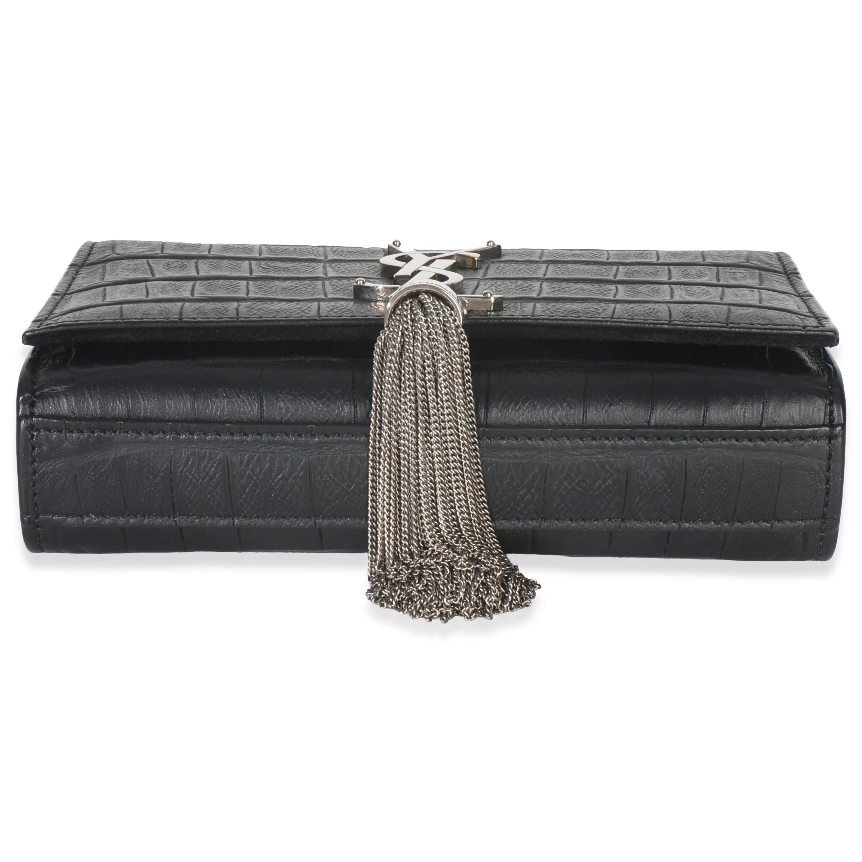 Black Crocodile Embossed Small Classic Monogram Kate Tassel - Image 5