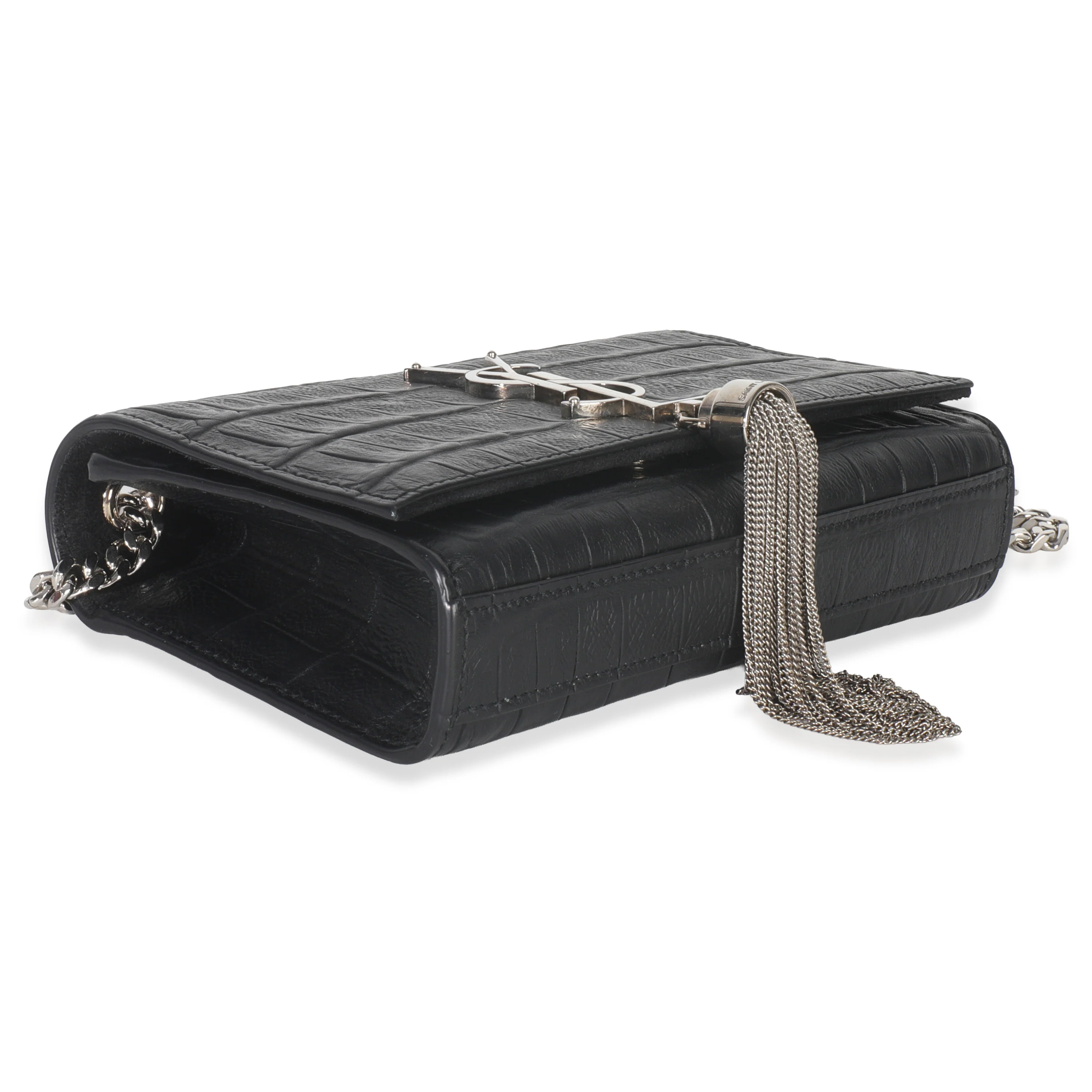 Black Crocodile Embossed Small Classic Monogram Kate Tassel - Image 6