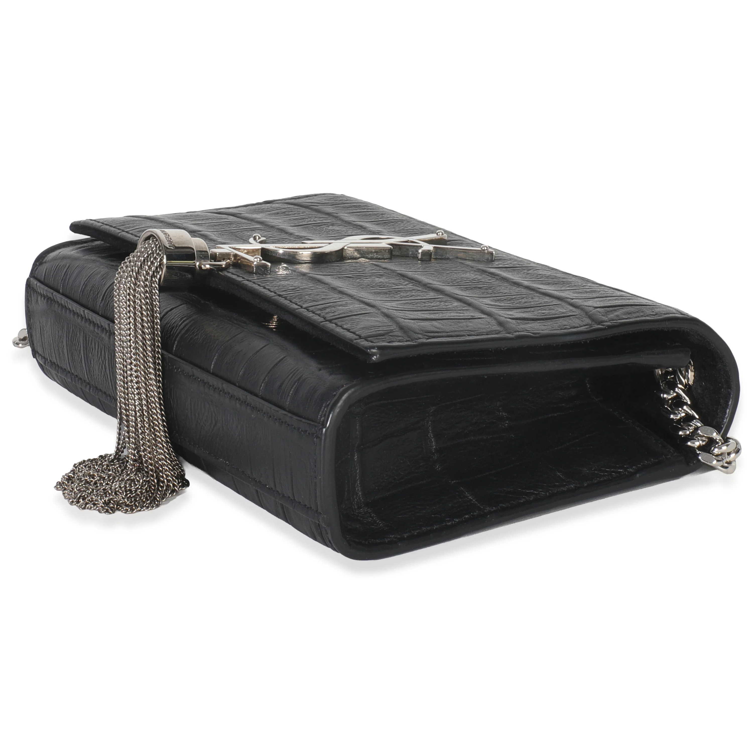 Black Crocodile Embossed Small Classic Monogram Kate Tassel - Image 7