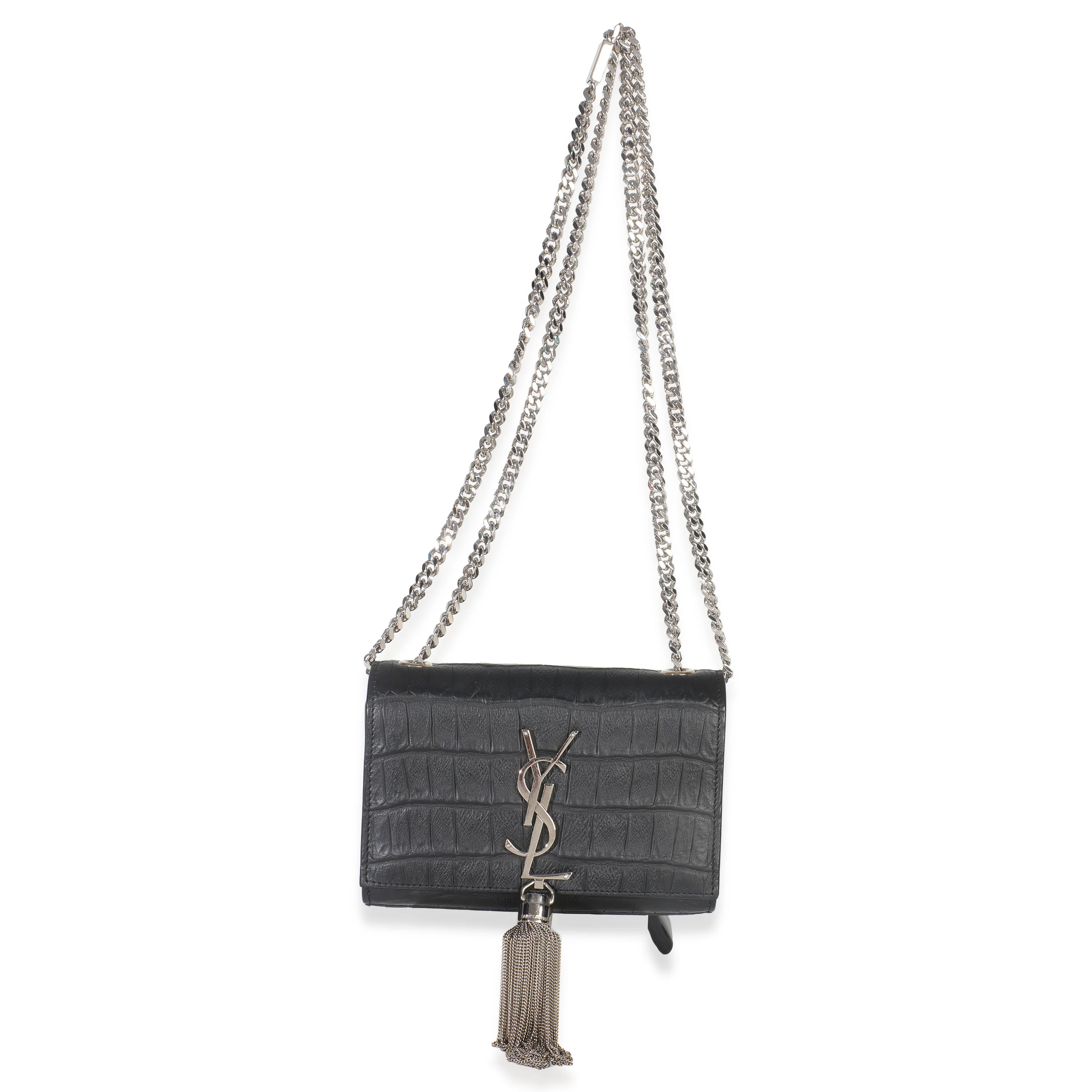 Black Crocodile Embossed Small Classic Monogram Kate Tassel - Image 8