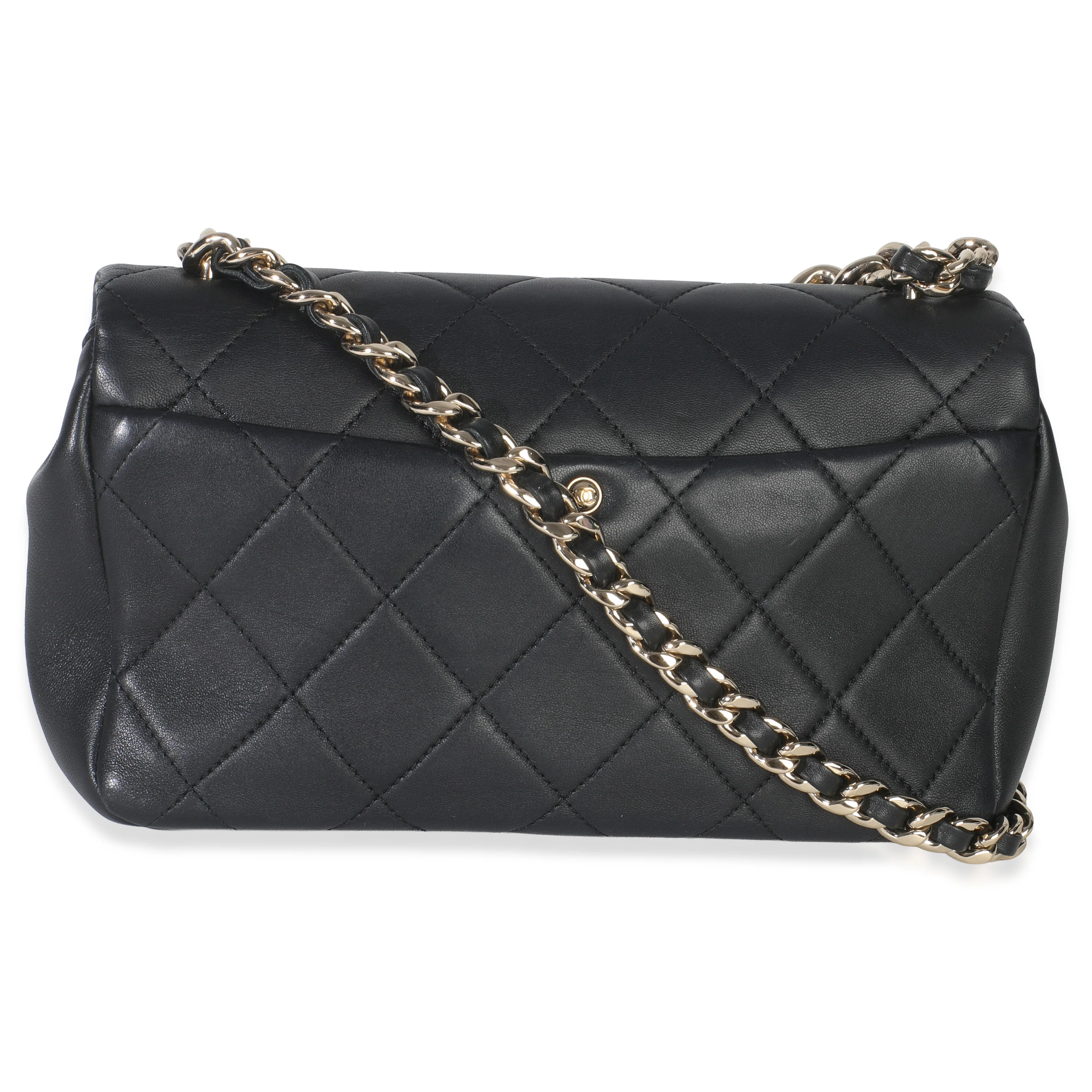 Black Quilted Lambskin Resin Elegant Chain Flap Bag - Image 4