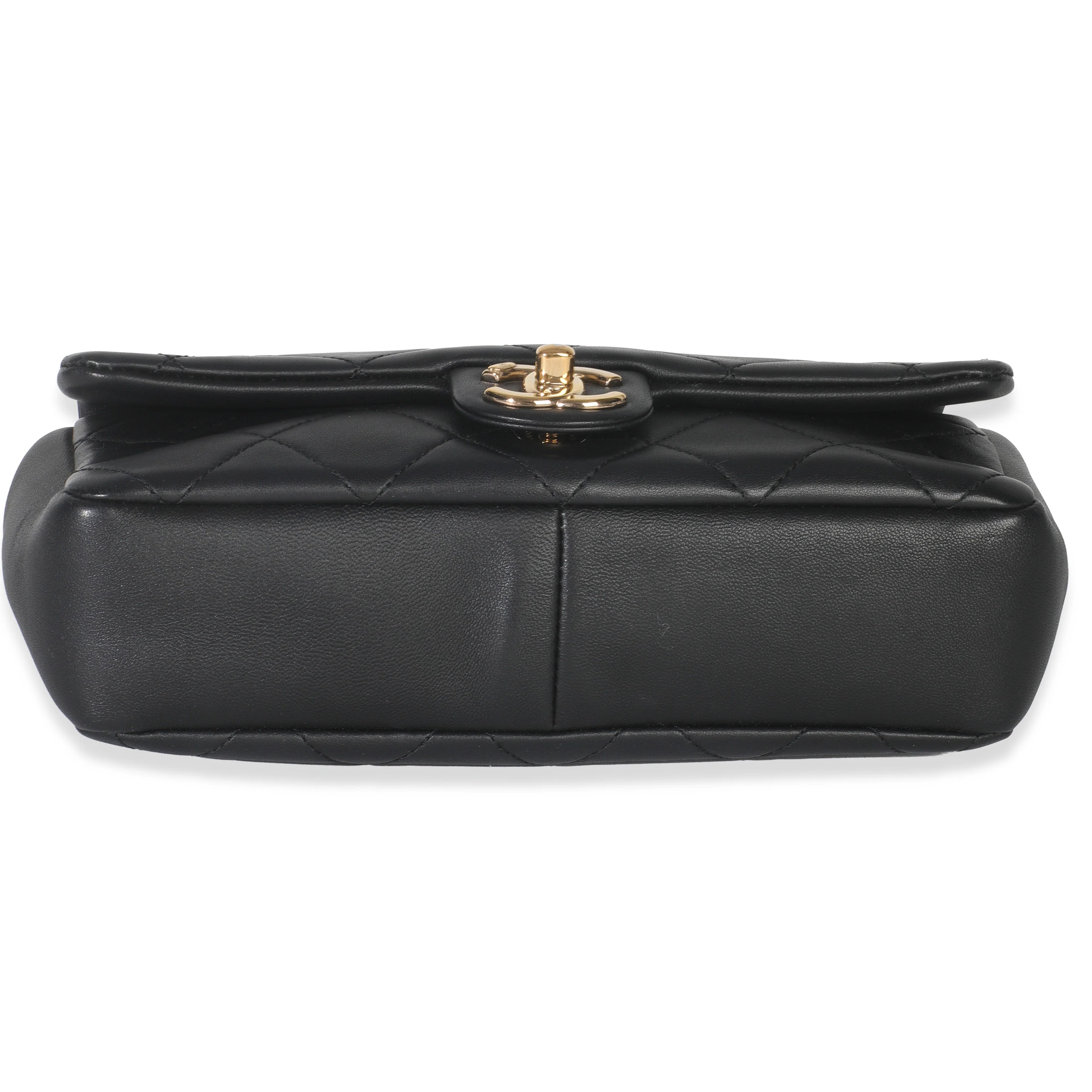 Black Quilted Lambskin Resin Elegant Chain Flap Bag - Image 5