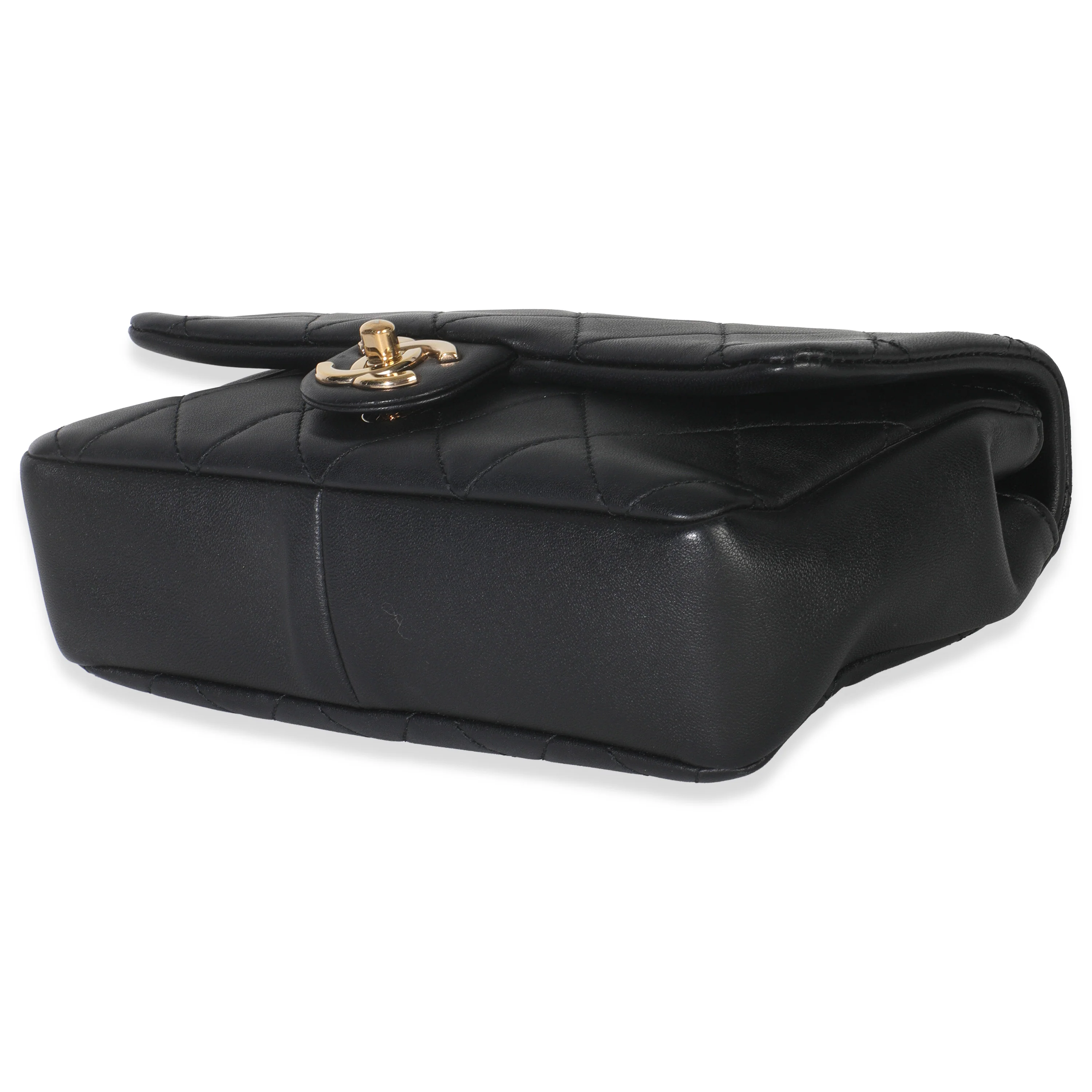 Black Quilted Lambskin Resin Elegant Chain Flap Bag - Image 7