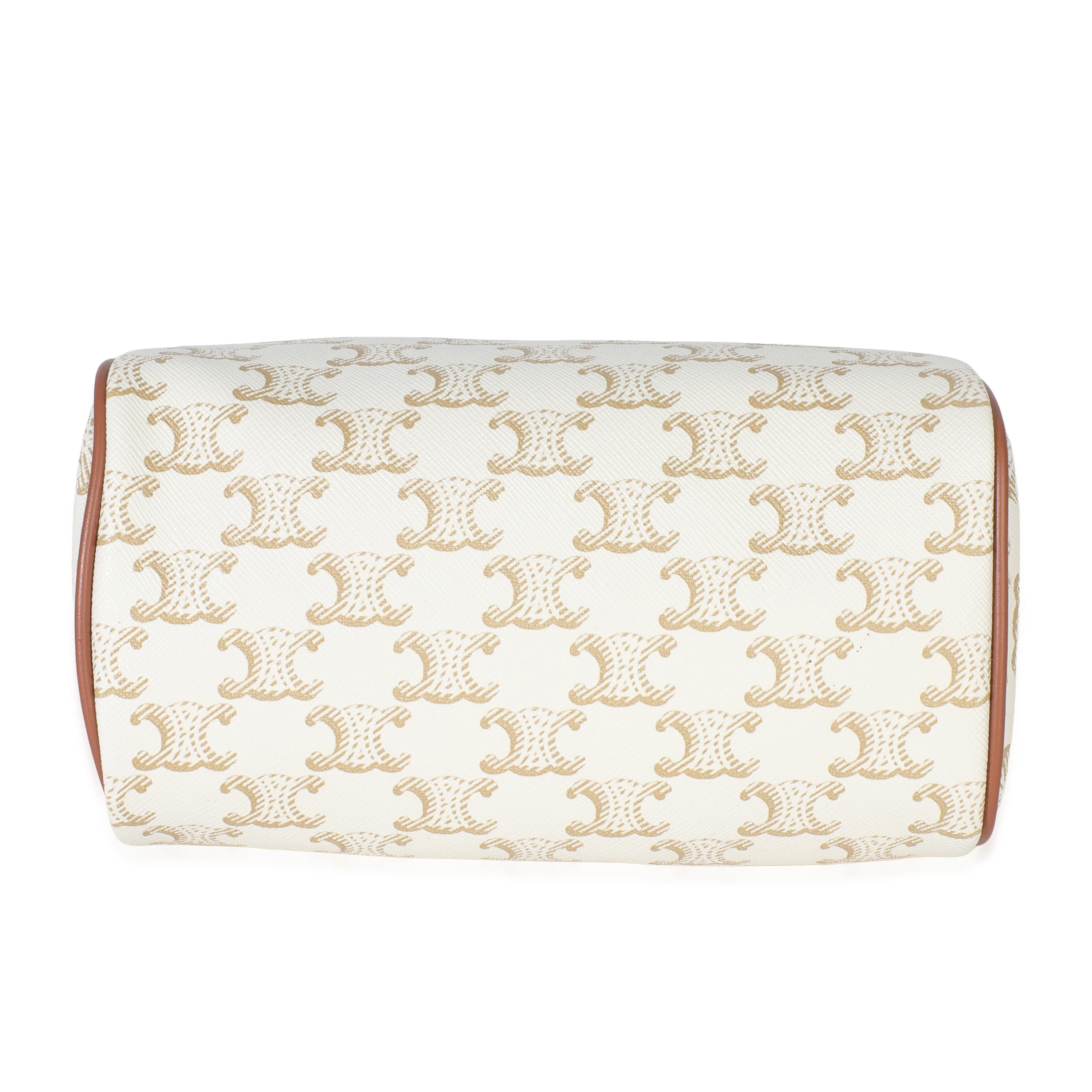 Tan Calfskin White Triomphe Canvas Small Boston Bag - Image 6
