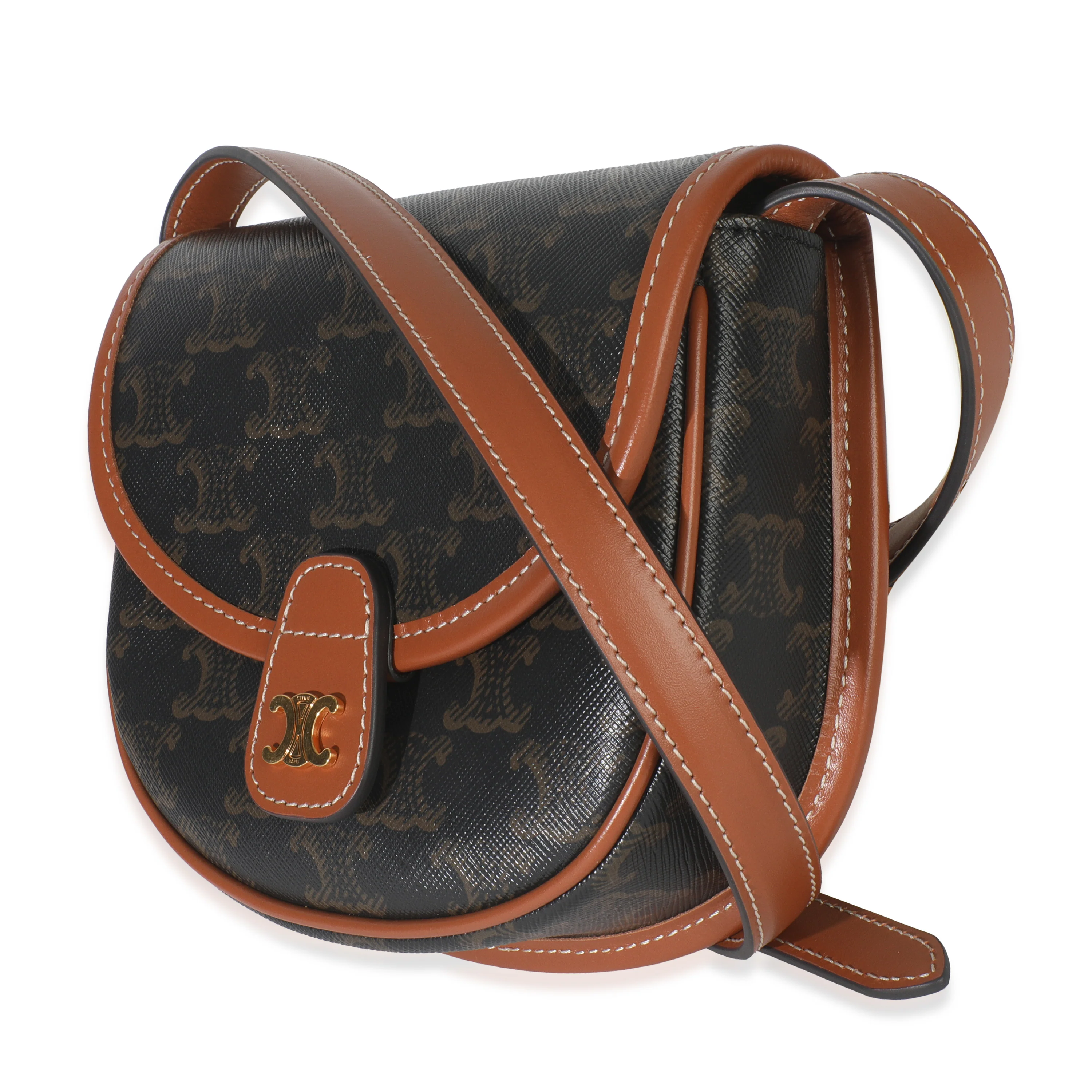 Tan Calfskin Brown Triomphe Canvas Mini Besace - Image 2