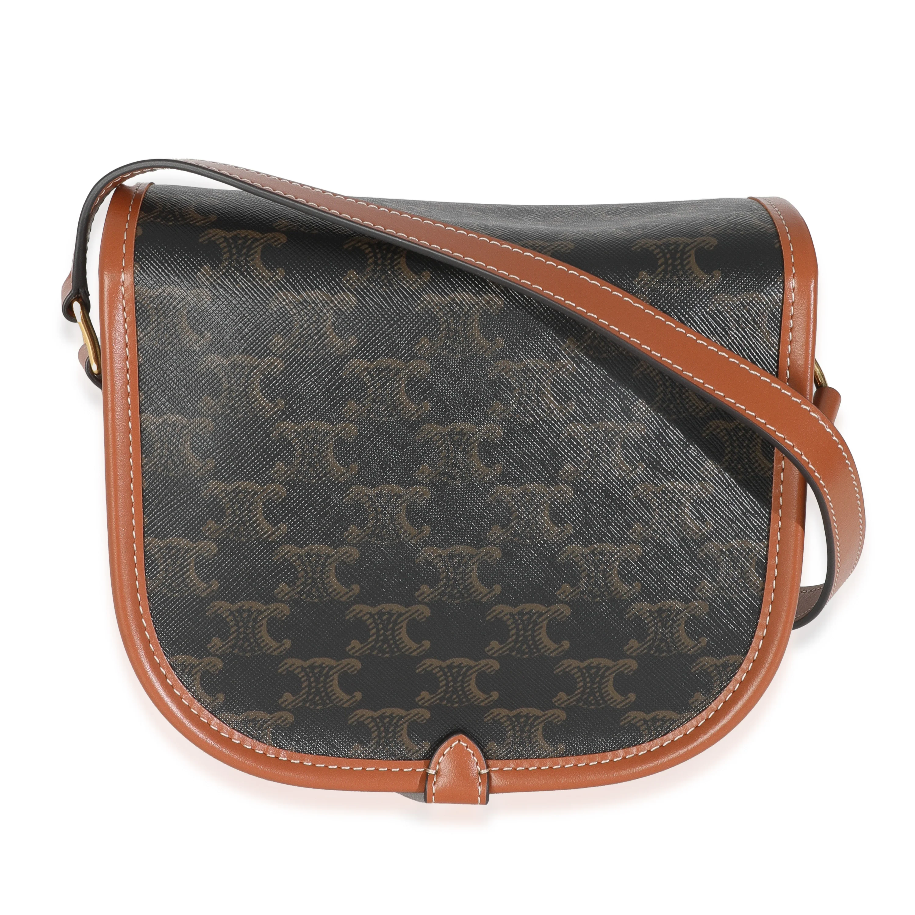 Tan Calfskin Brown Triomphe Canvas Medium Folco Crossbody - Image 4