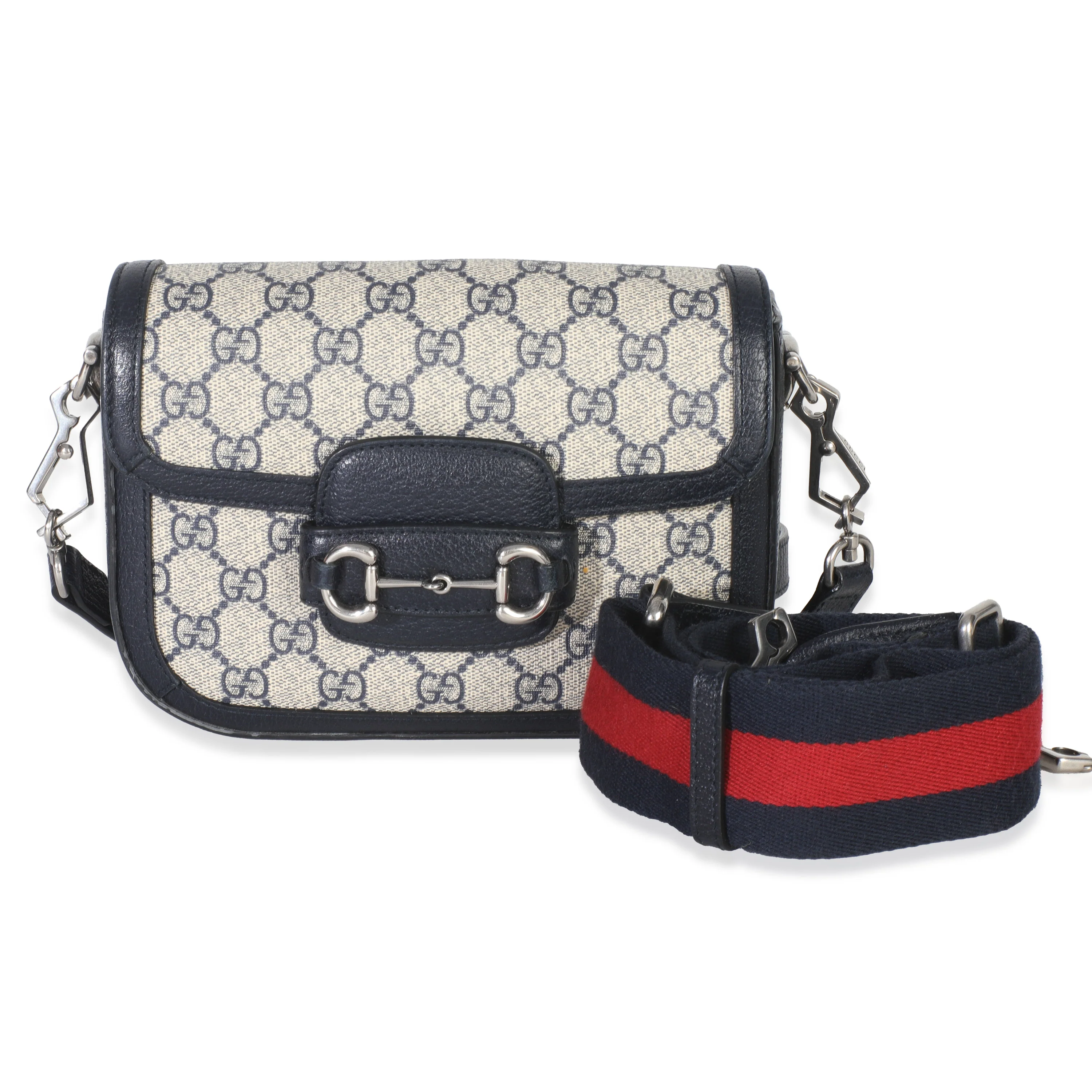 Navy GG Supreme Monogram Web Horsebit 1955 Mini Bag