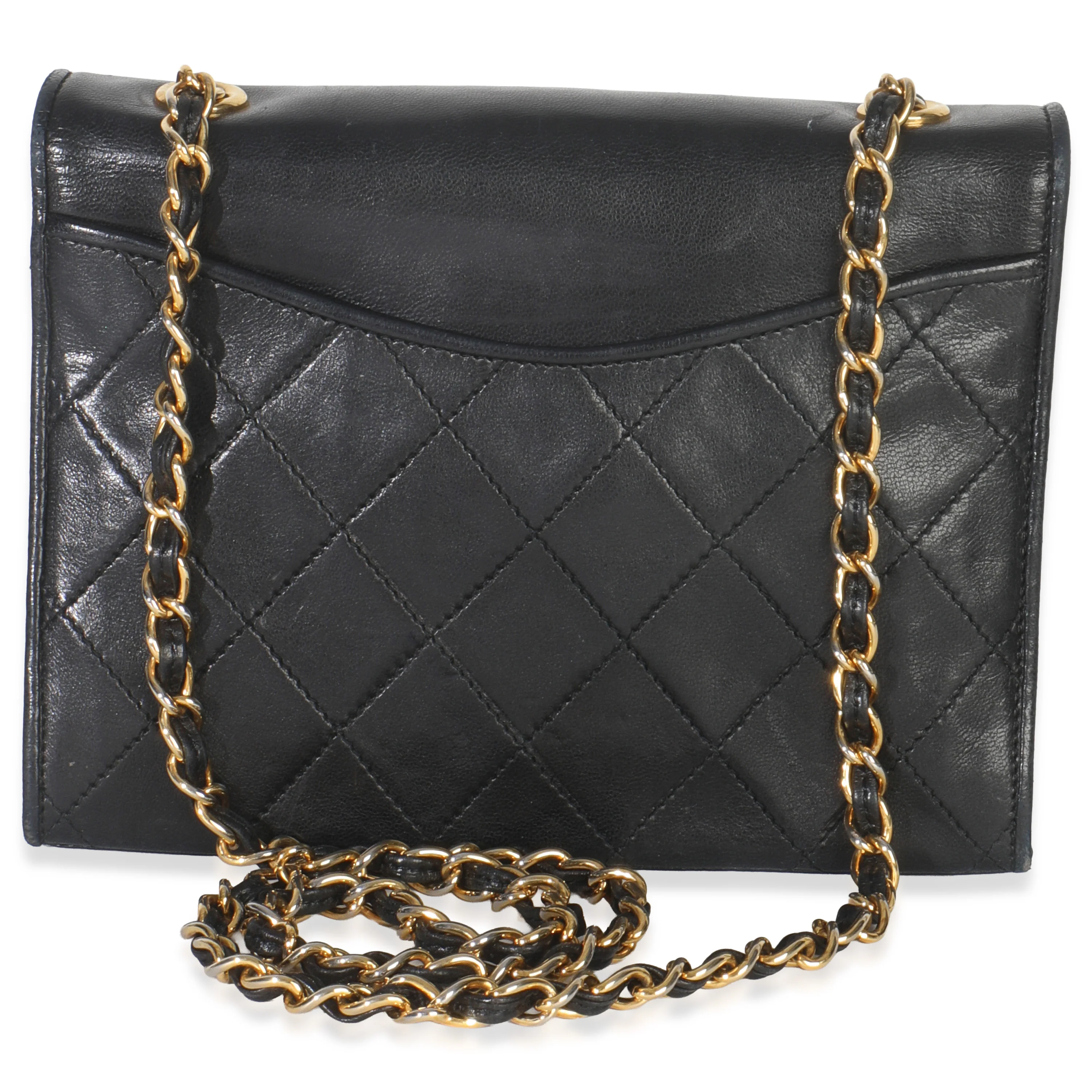 Vintage Black Quilted Lambskin CC Chain Flap Bag - Image 2