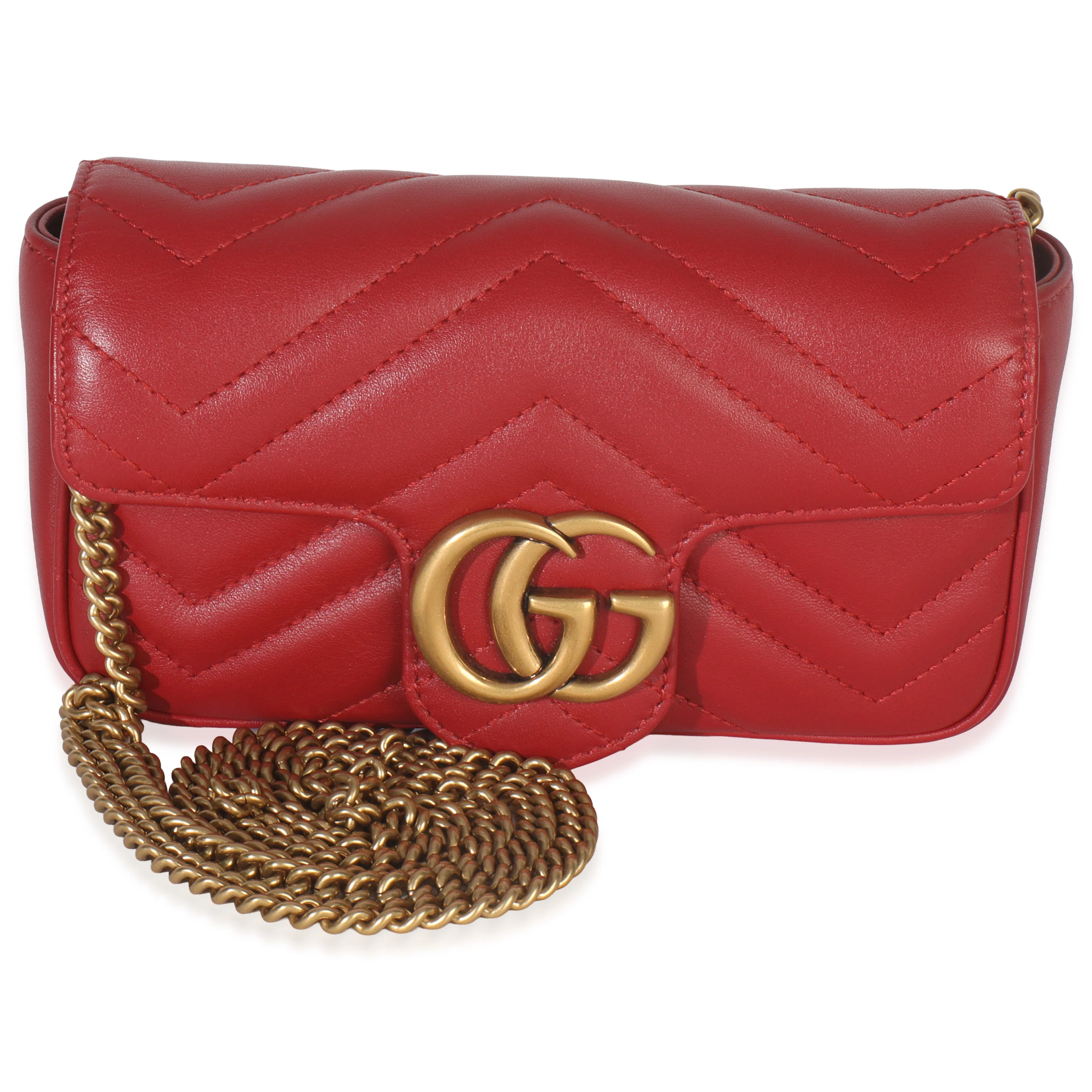 Red Matelasse Calfskin Super Mini GG Marmont Bag
