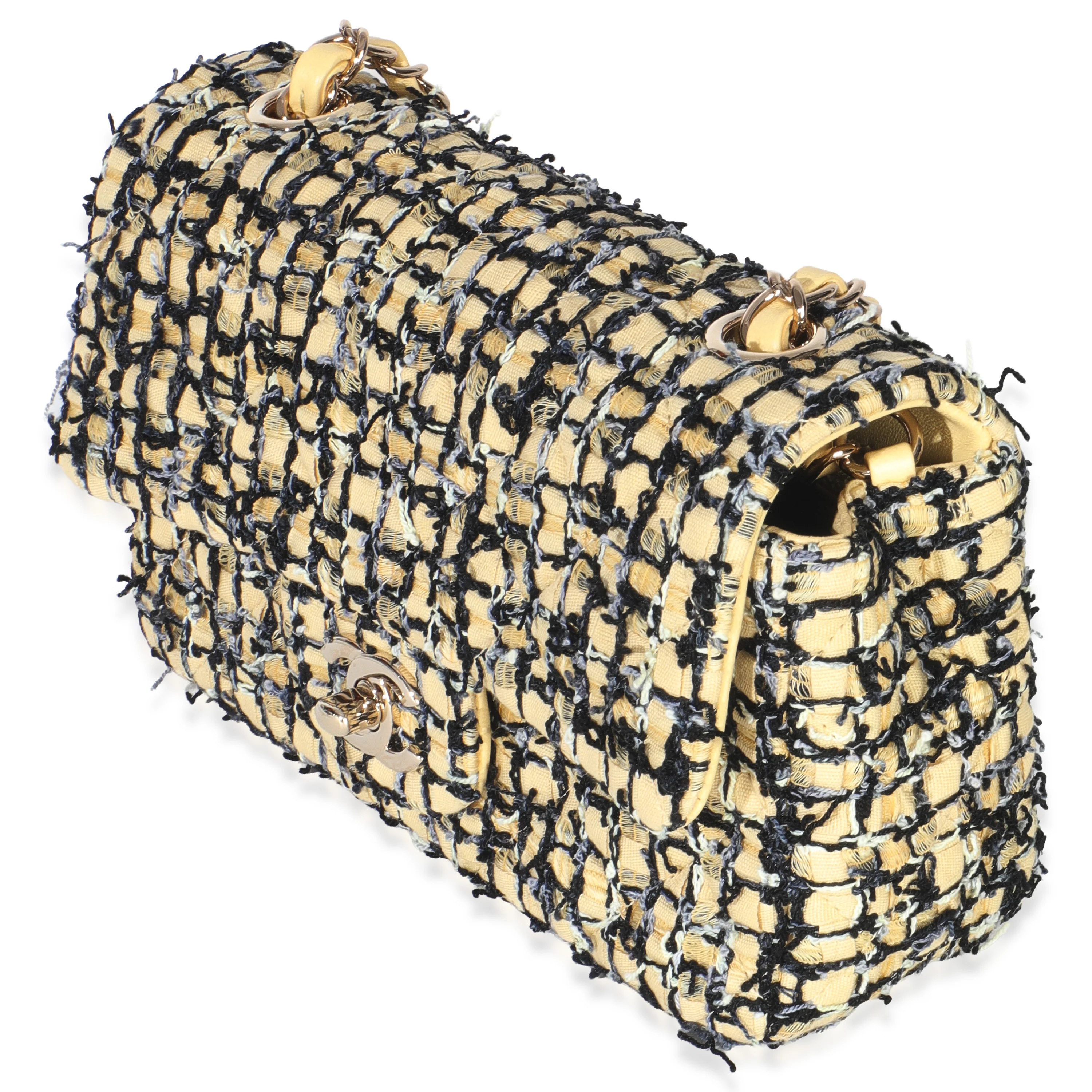 22P Black Yellow Tweed Mini Rectangular Flap Bag - Image 2