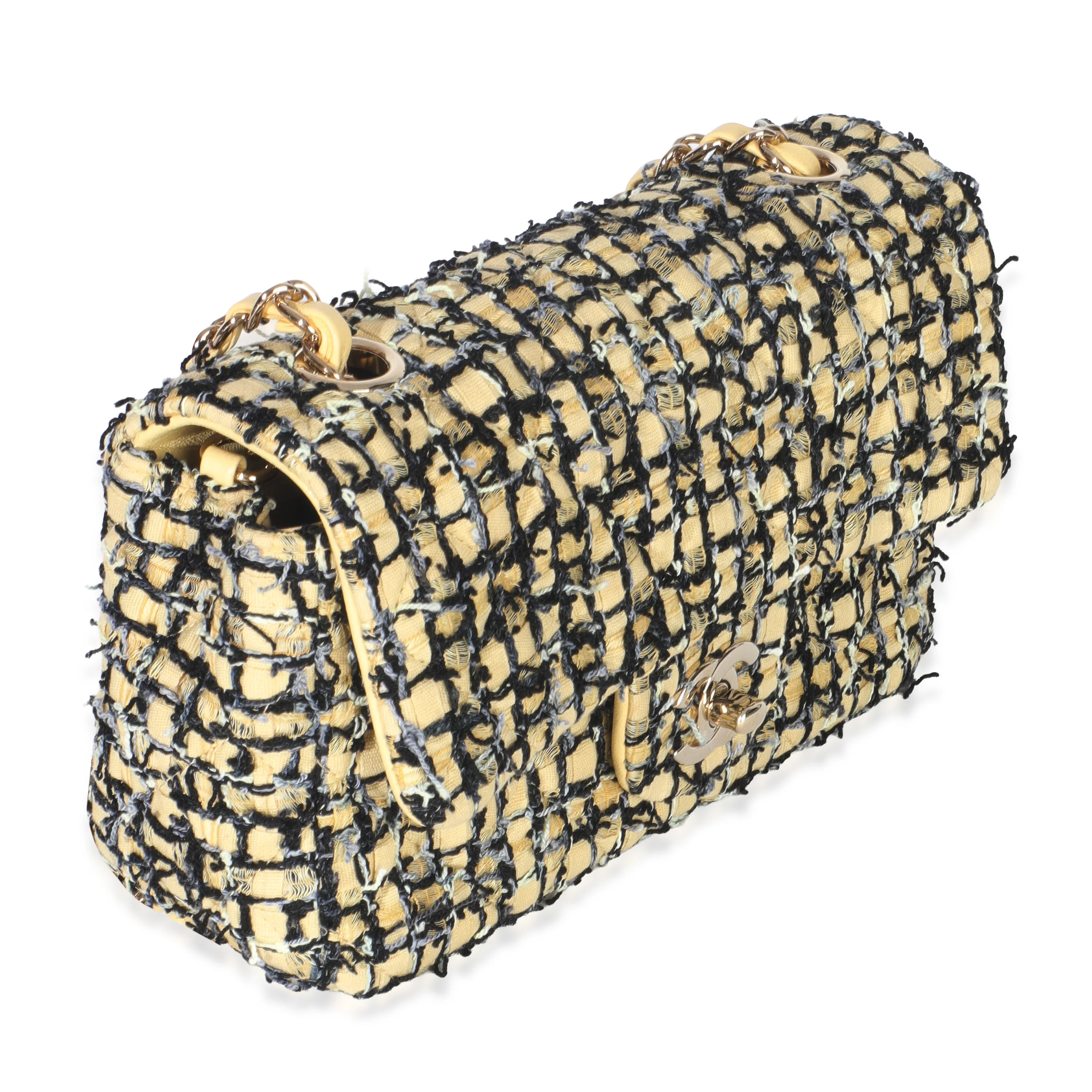 22P Black Yellow Tweed Mini Rectangular Flap Bag - Image 3