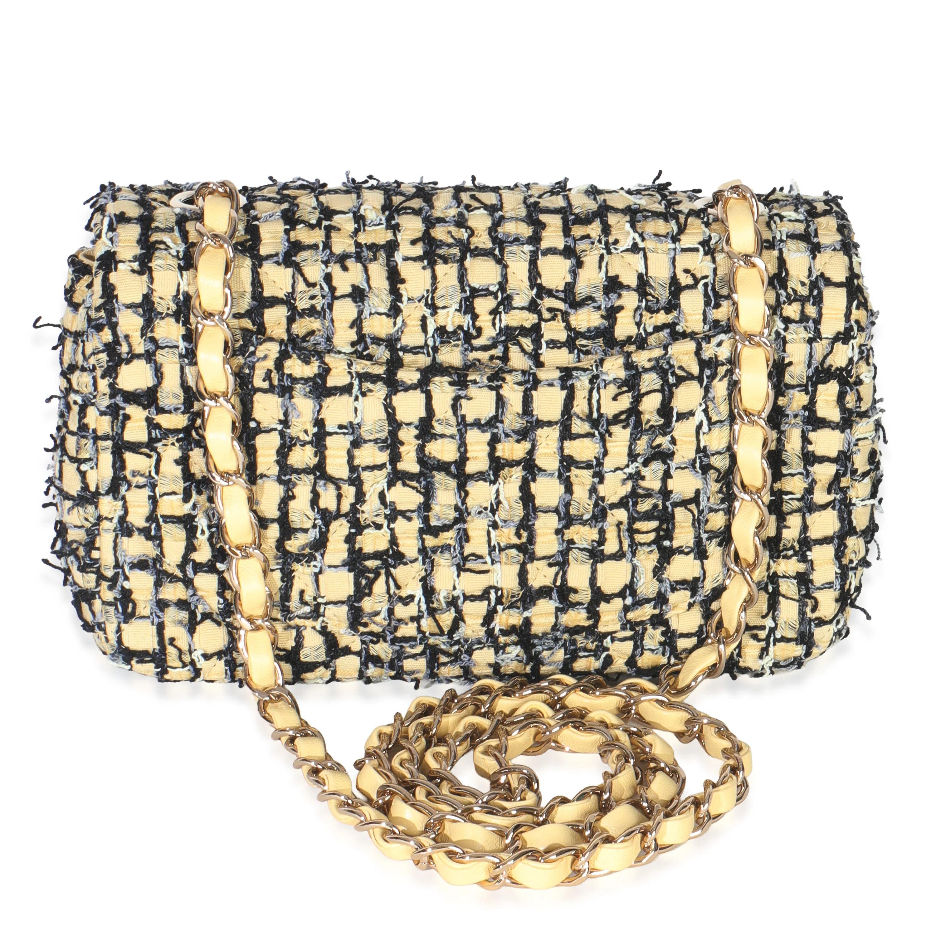 22P Black Yellow Tweed Mini Rectangular Flap Bag - Image 4