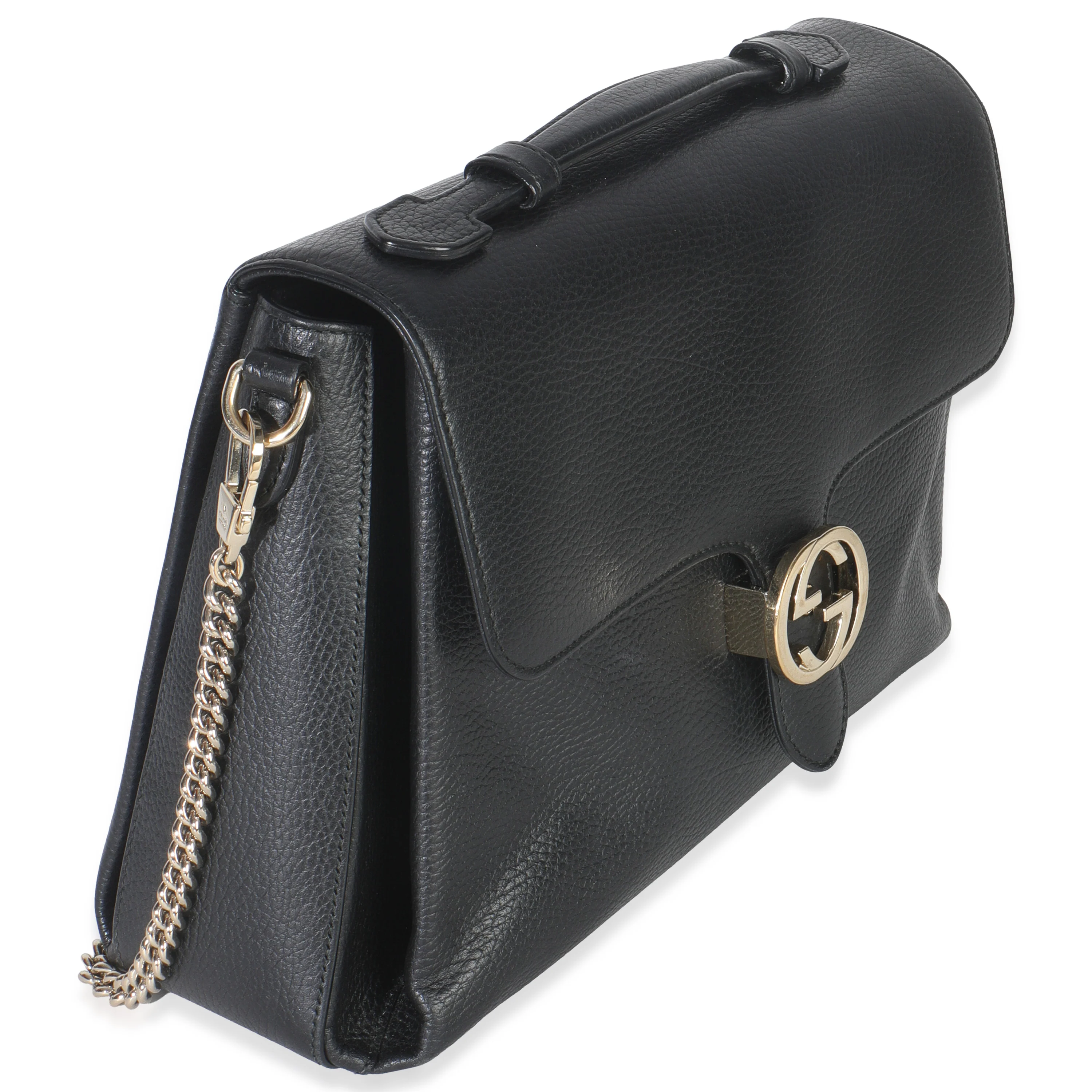 Black Pebbled Calfskin Medium Interlocking G Flap Bag - Image 3
