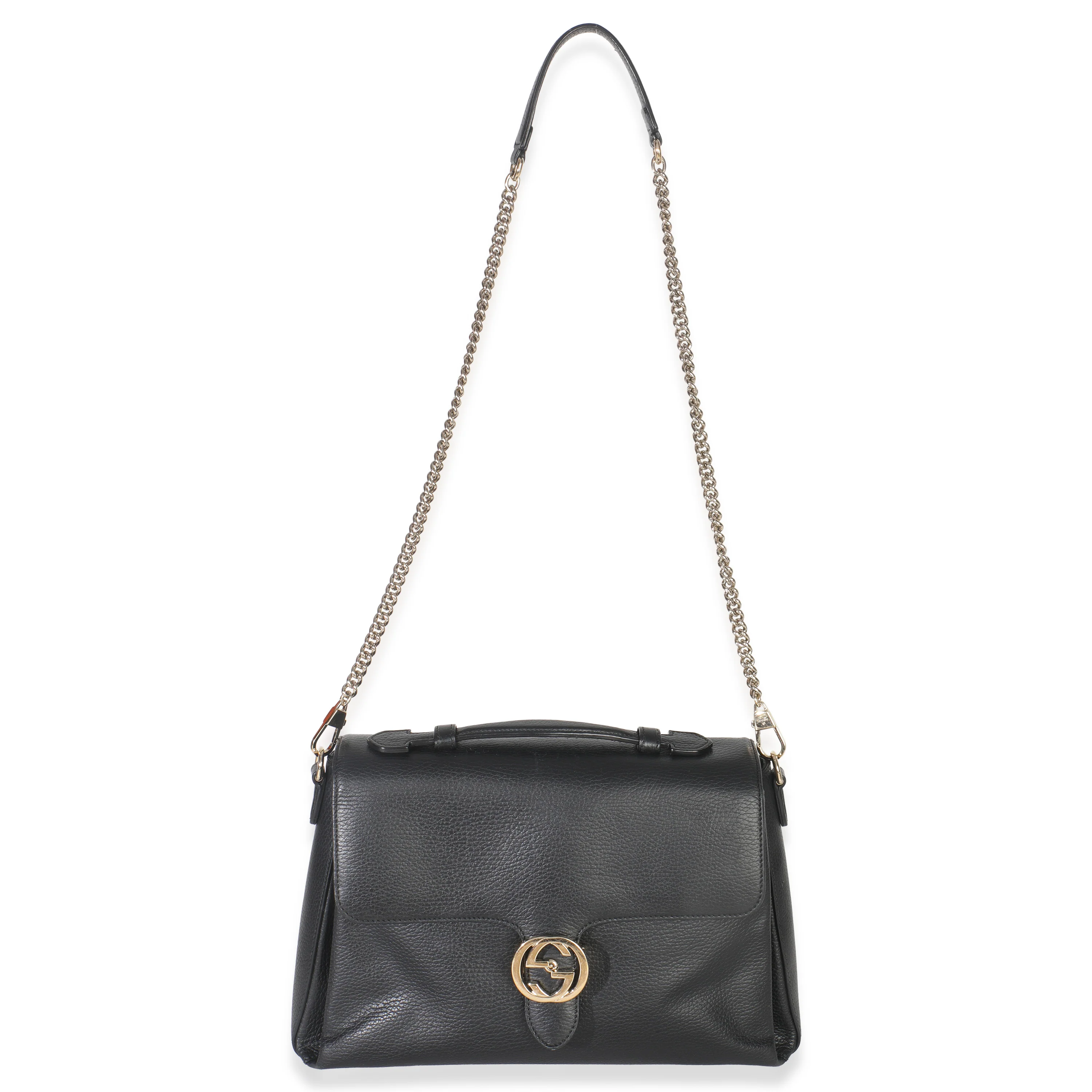 Black Pebbled Calfskin Medium Interlocking G Flap Bag - Image 8