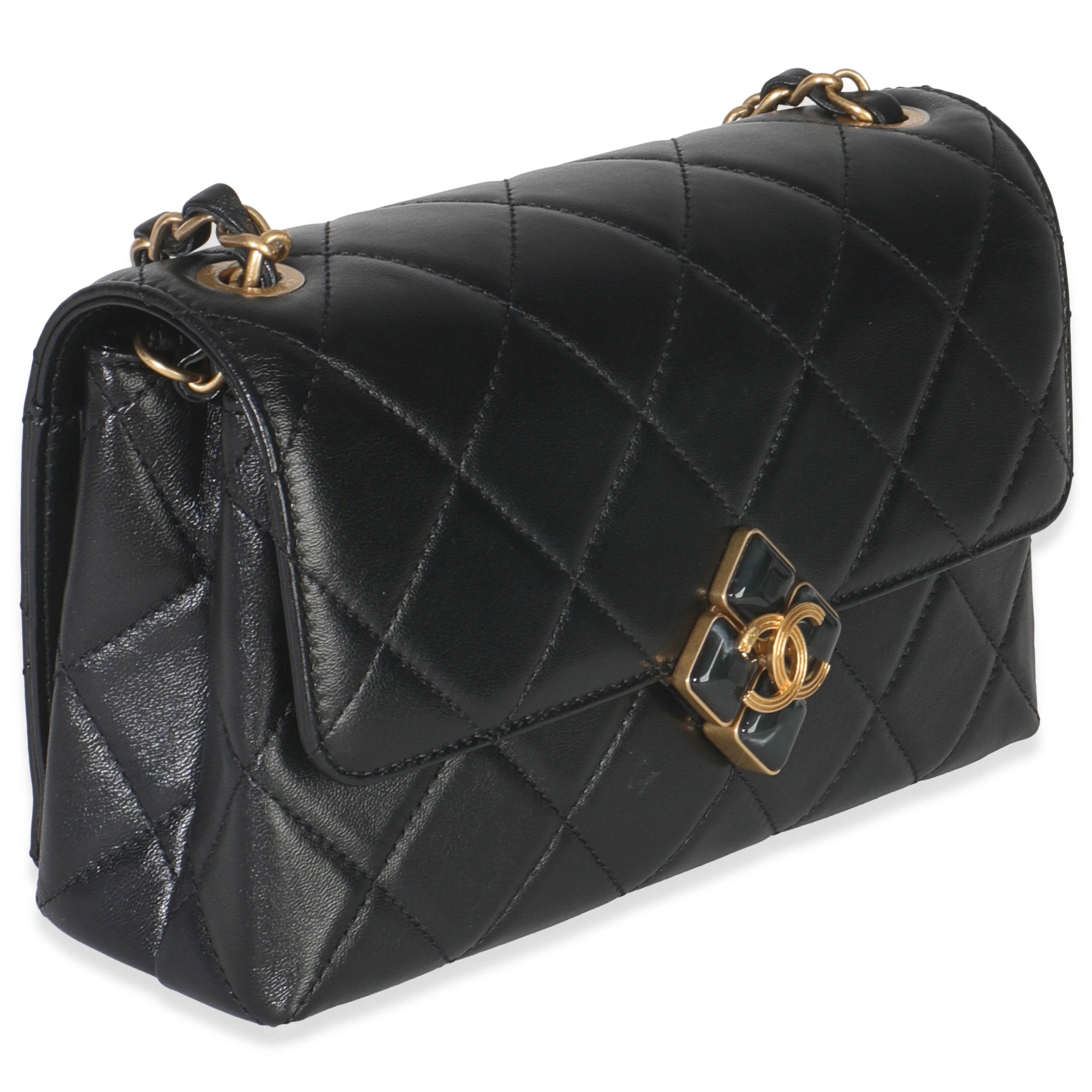 Black Quilted Lambskin Small Diamond Lock Flap Bag - Image 3