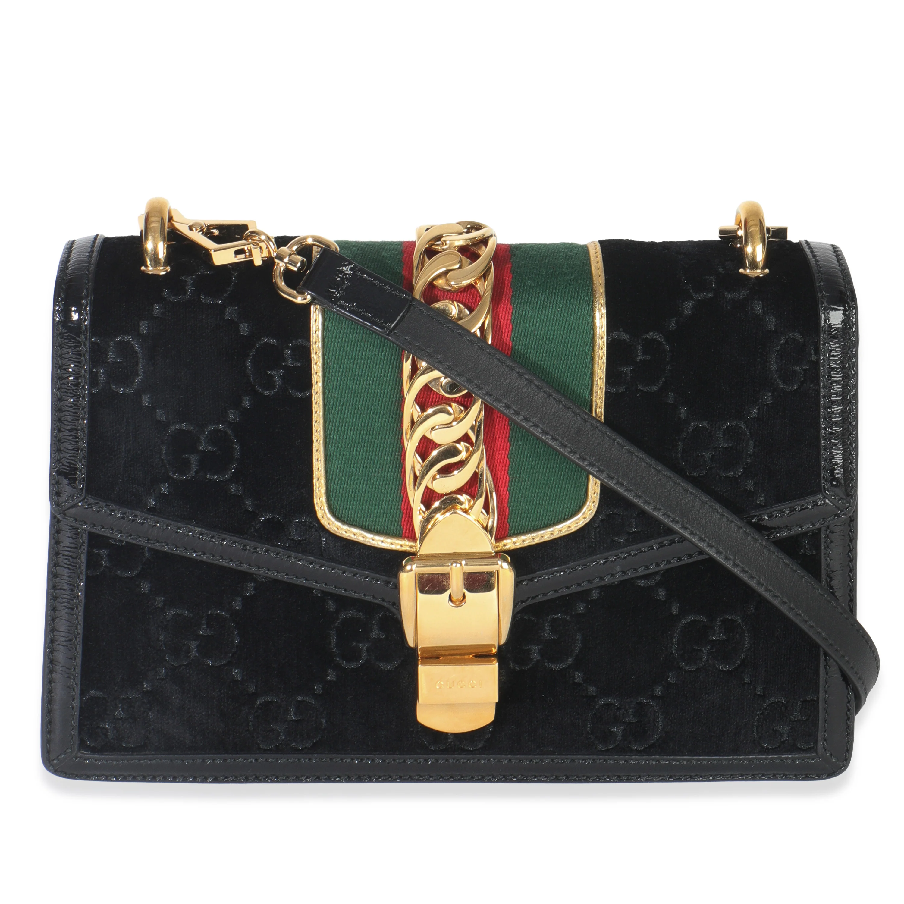 Black GG Velvet Small Sylvie Shoulder Bag