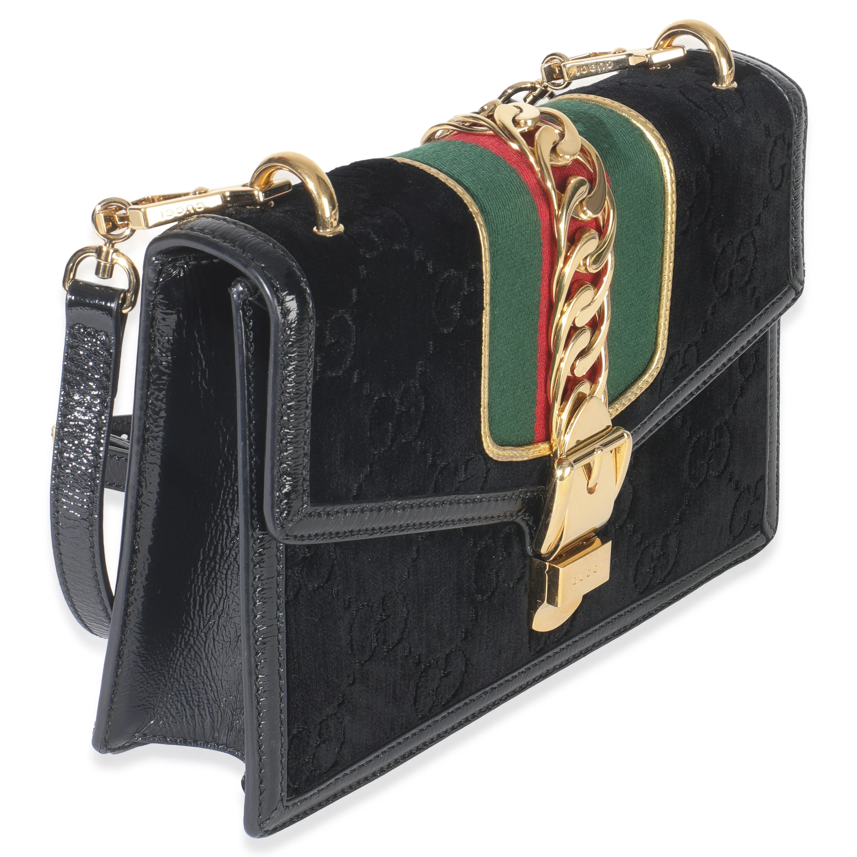 Black GG Velvet Small Sylvie Shoulder Bag - Image 2
