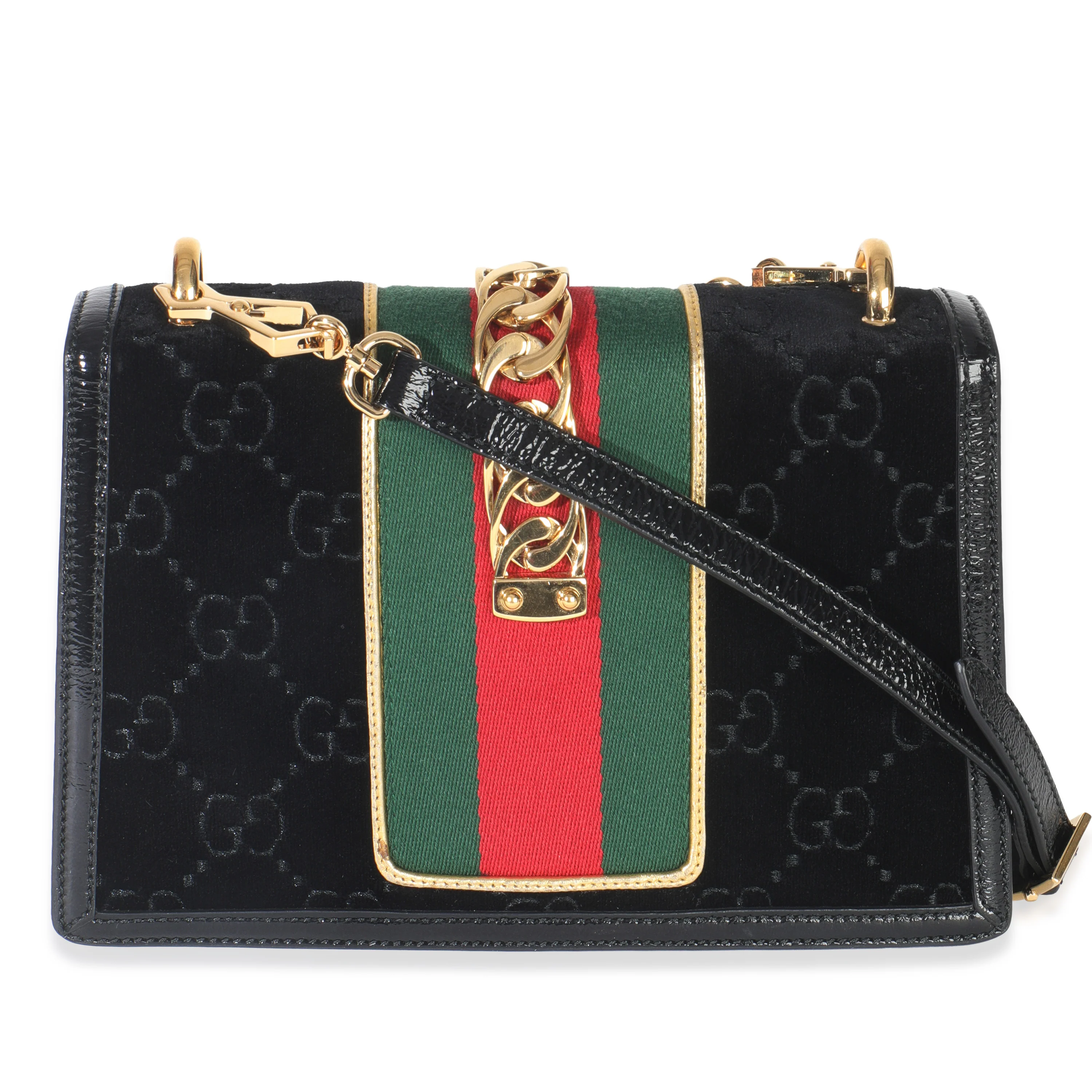 Black GG Velvet Small Sylvie Shoulder Bag - Image 3