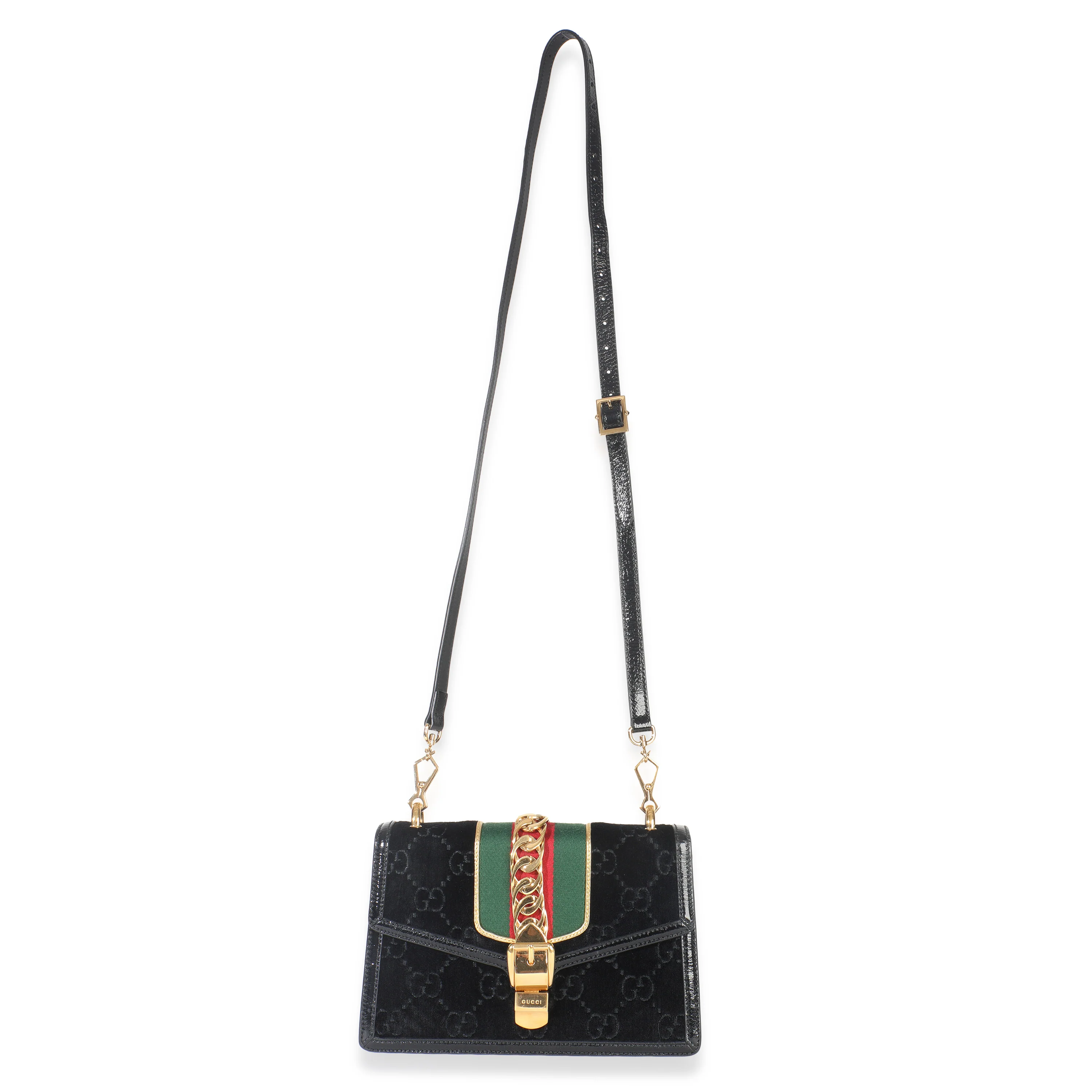 Black GG Velvet Small Sylvie Shoulder Bag - Image 7