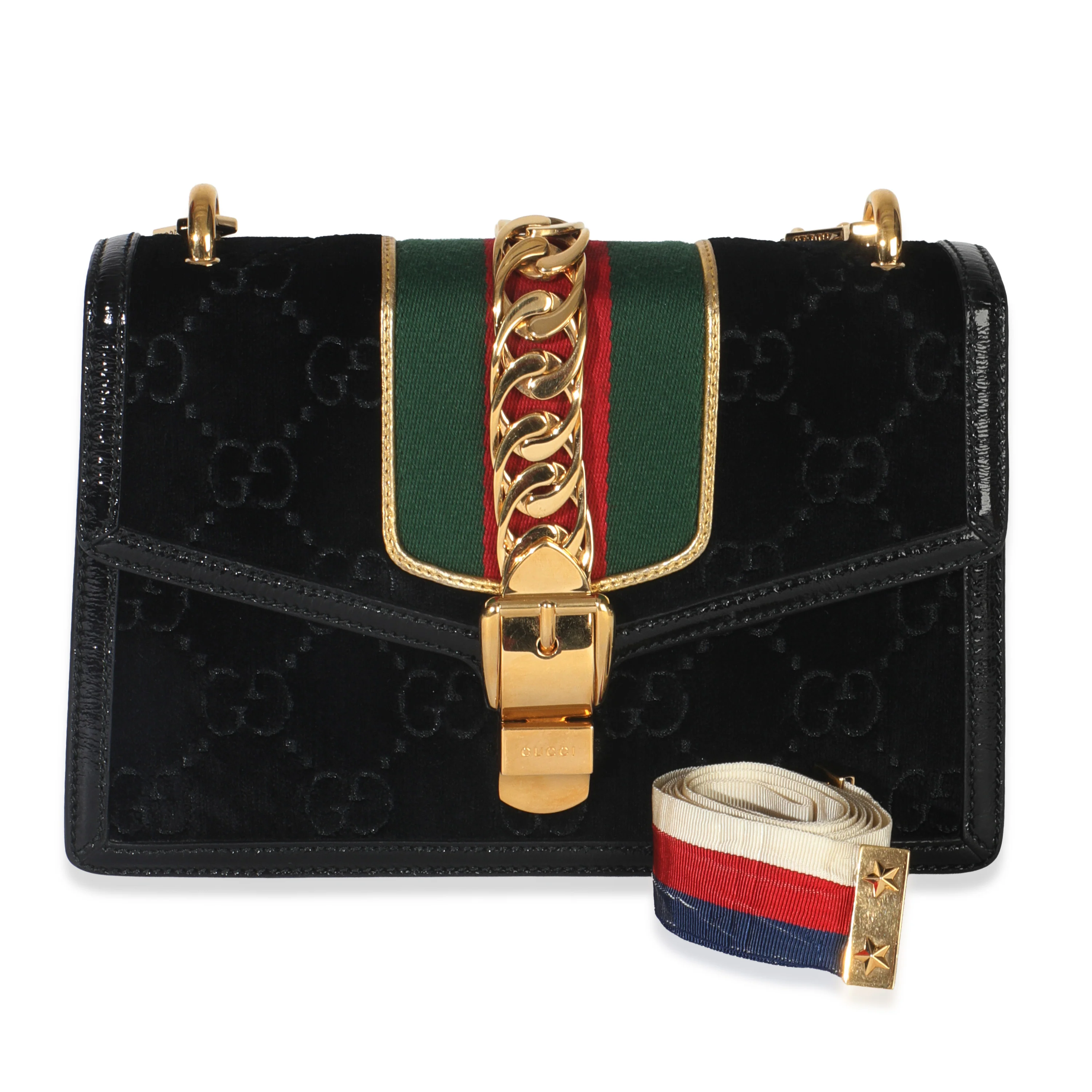 Black GG Velvet Small Sylvie Shoulder Bag - Image 9